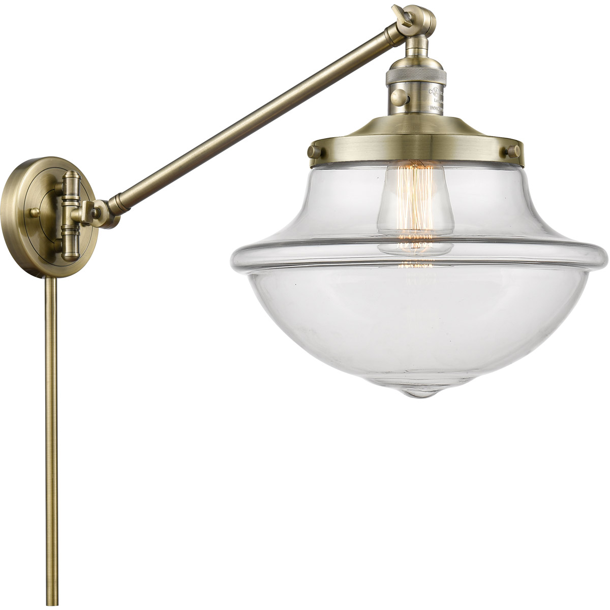Large Oxford 20 inch 60.00 watt Antique Brass Swing Arm Wall Light, Franklin Restoration