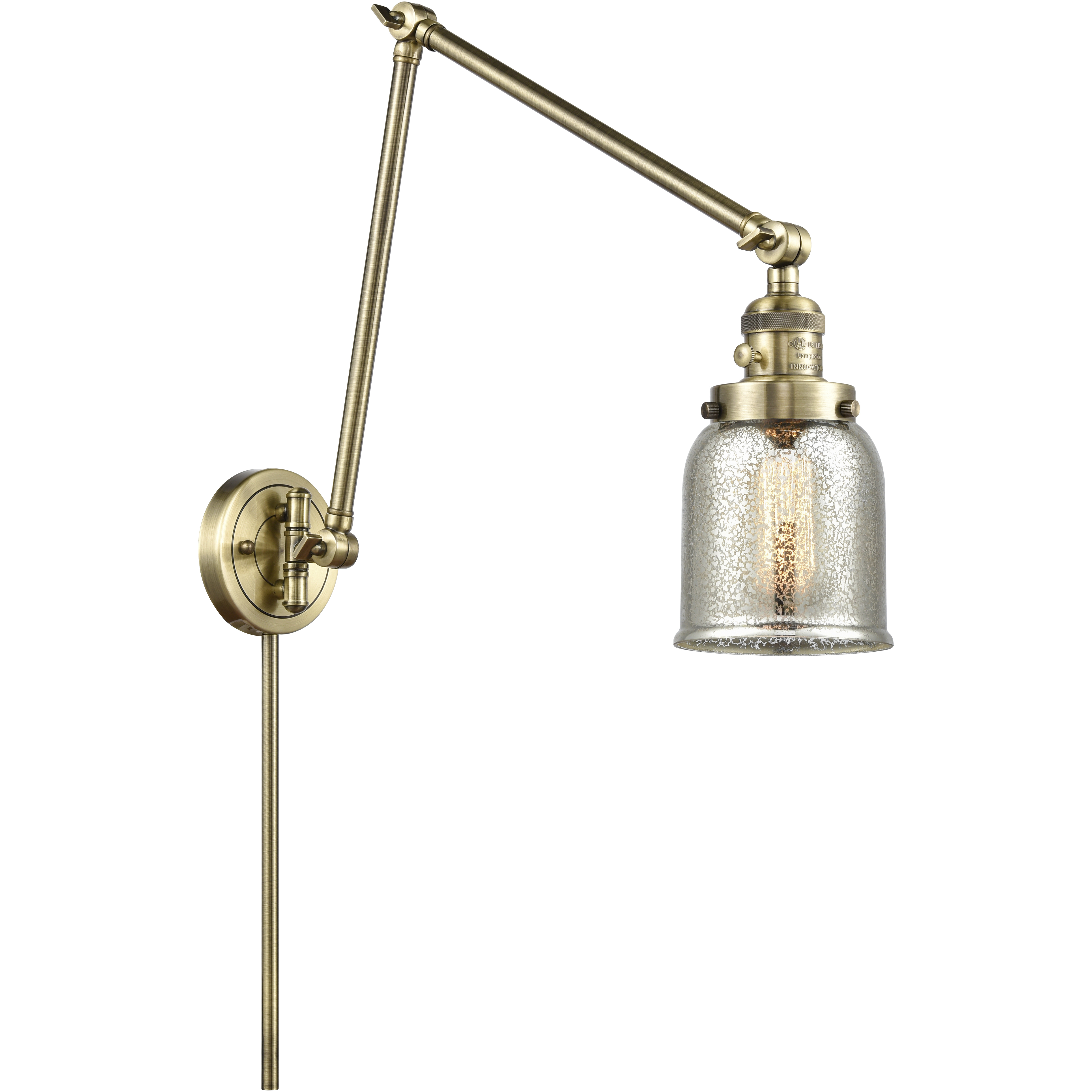 Small Bell 30 inch 3.50 watt Antique Brass Swing Arm Wall Light, Franklin Restoration