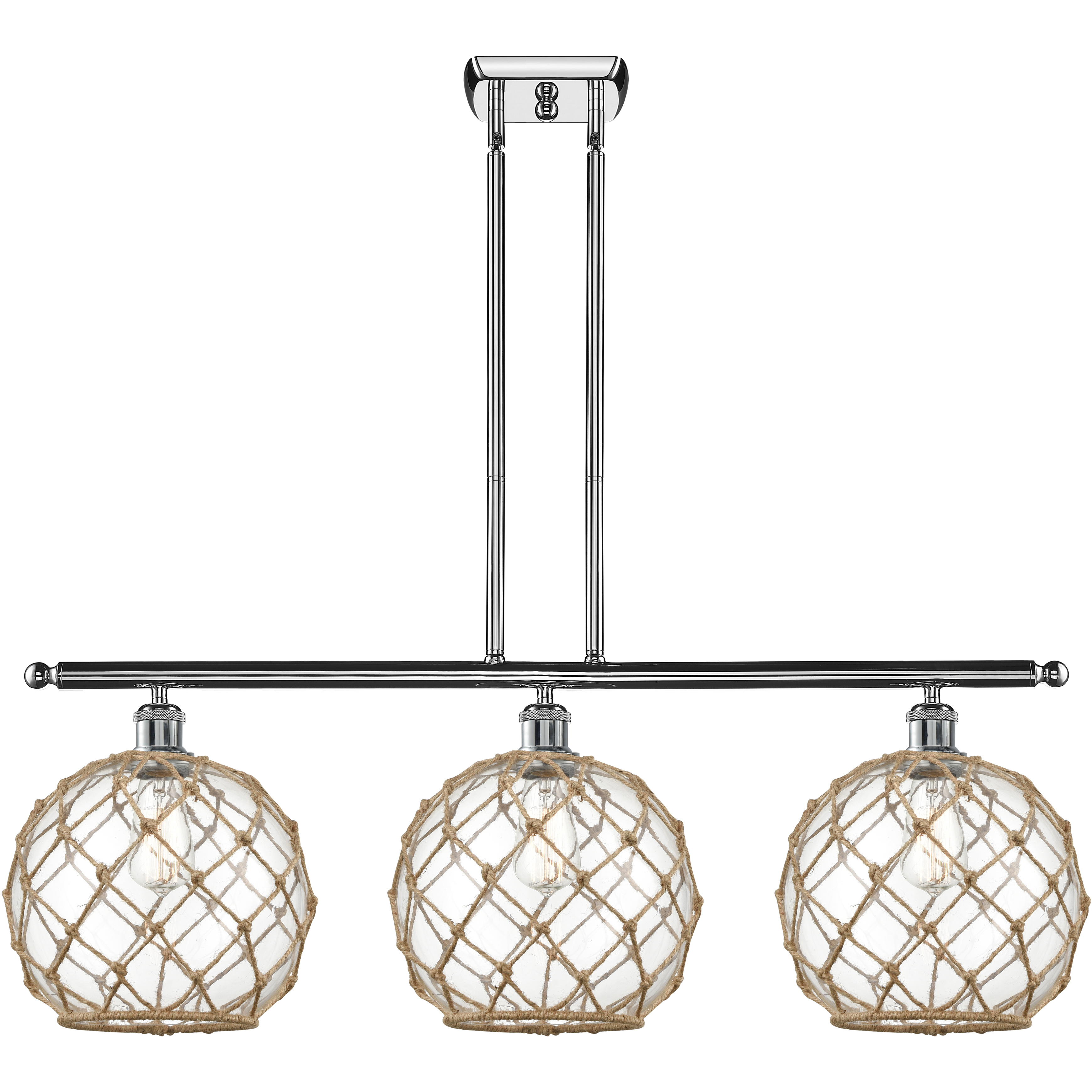 Ballston Large Farmhouse Rope LED 36 inch Polished Chrome Island Light Ceiling Light in Clear Glass with Brown Rope, Ballston