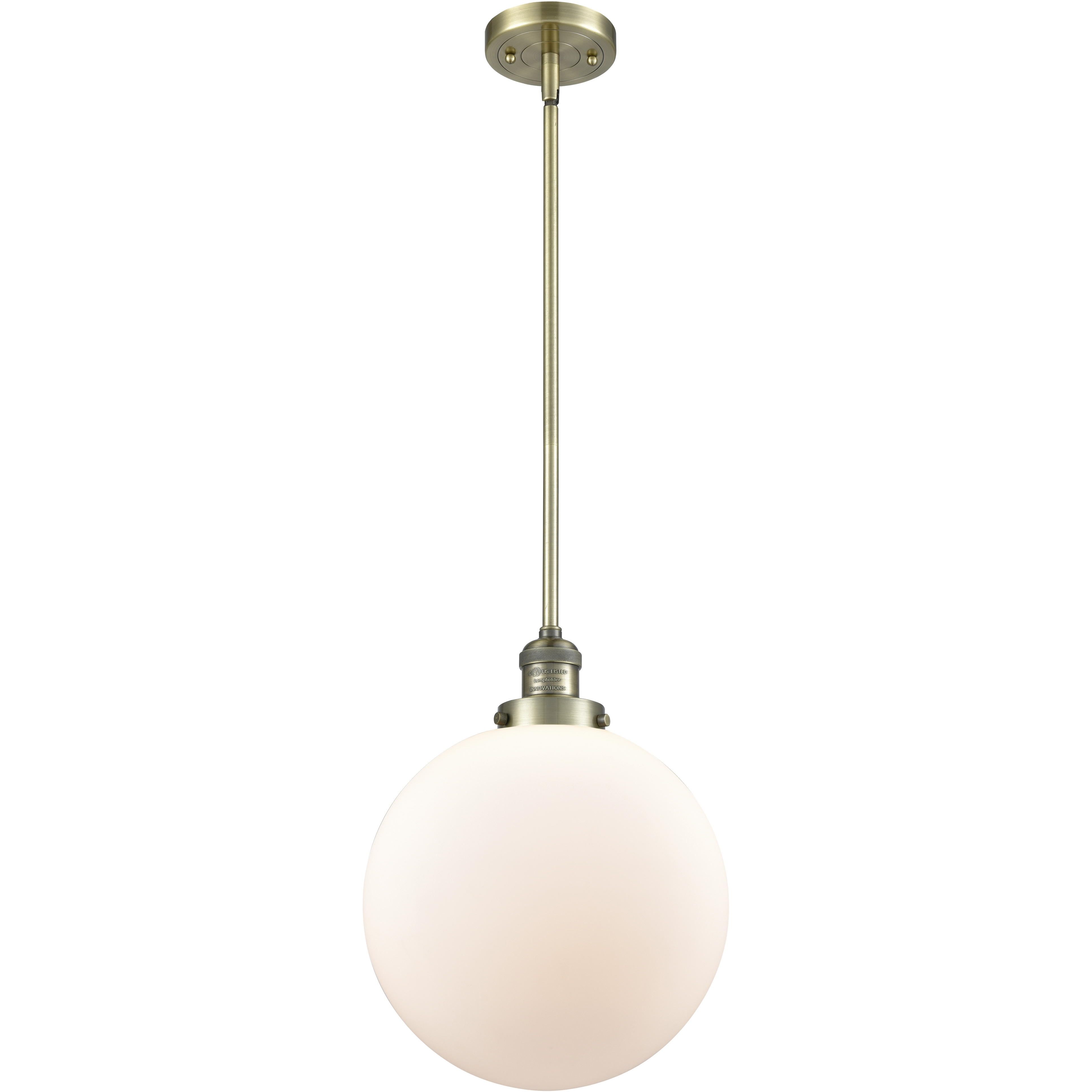 Franklin Restoration Beacon 1 Light 12 inch Antique Brass Mini Pendant Ceiling Light in Incandescent, Matte White, Franklin Restoration