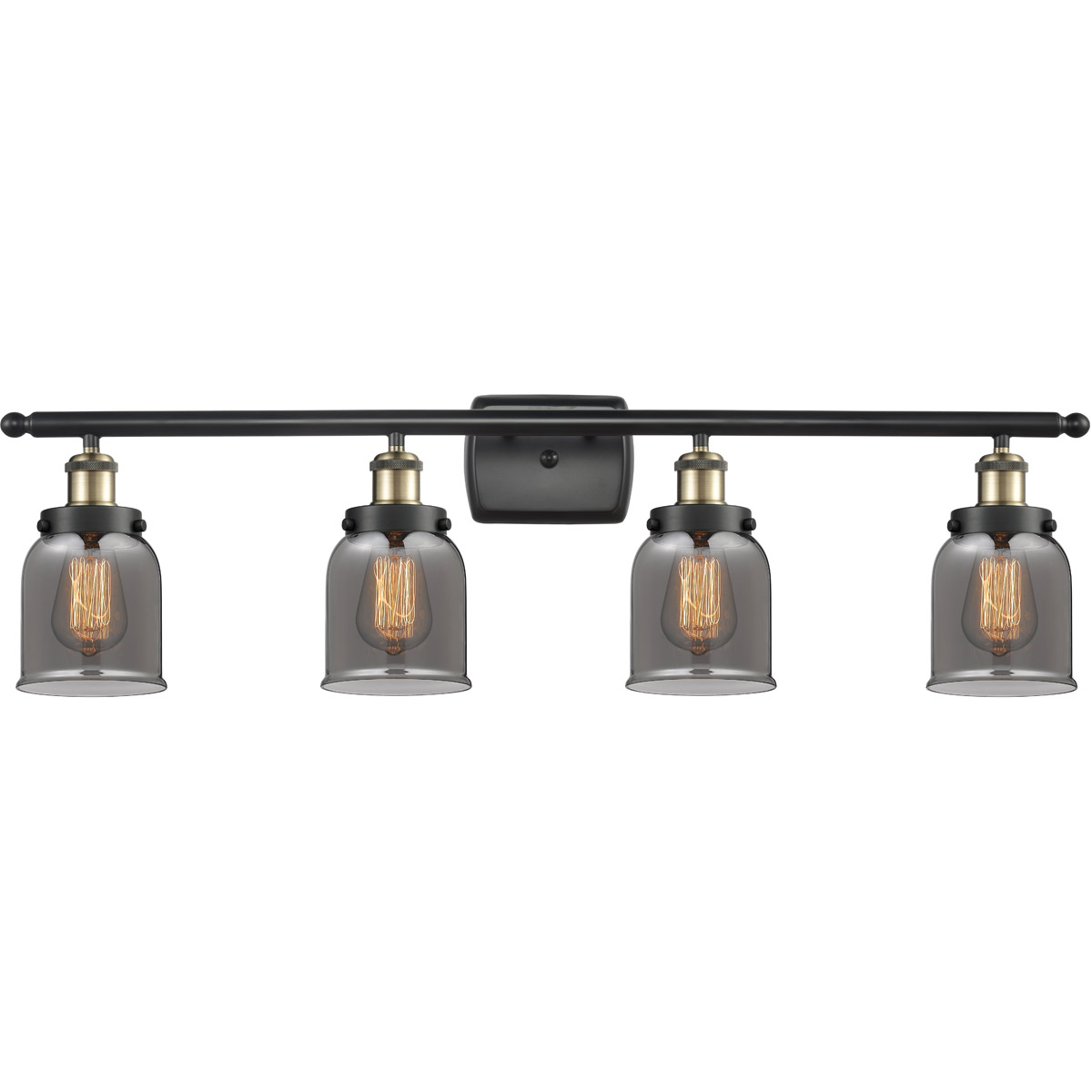 Ballston Small Bell 4 Light 36 inch Black Antique Brass Bath Vanity Light Wall Light in Plated Smoke Glass