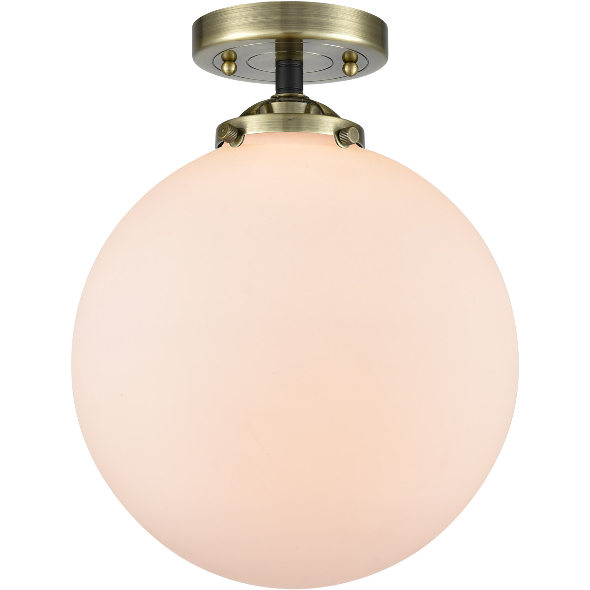 Nouveau X-Large Beacon 1 Light 10 inch Black Antique Brass Semi-Flush Mount Ceiling Light in Matte White Glass, Nouveau