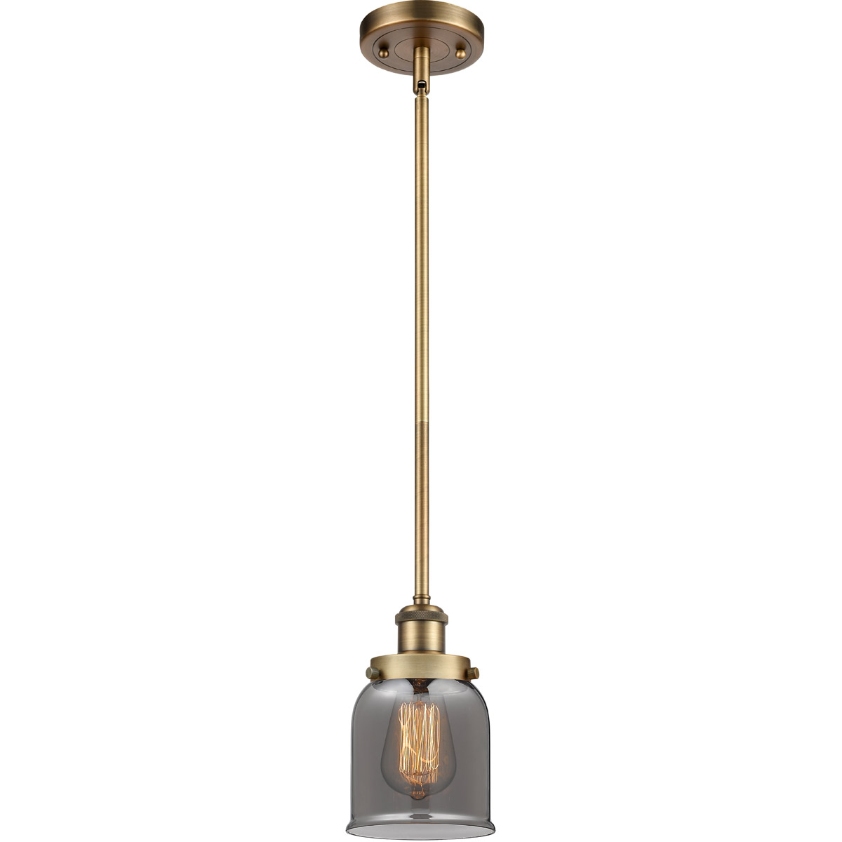 Ballston Small Bell LED 5 inch Brushed Brass Pendant Ceiling Light in Plated Smoke Glass