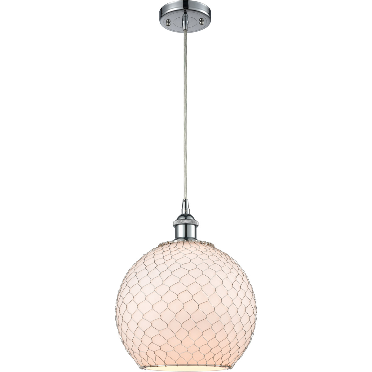 Ballston Large Farmhouse Chicken Wire LED 10 inch Polished Chrome Mini Pendant Ceiling Light, Ballston