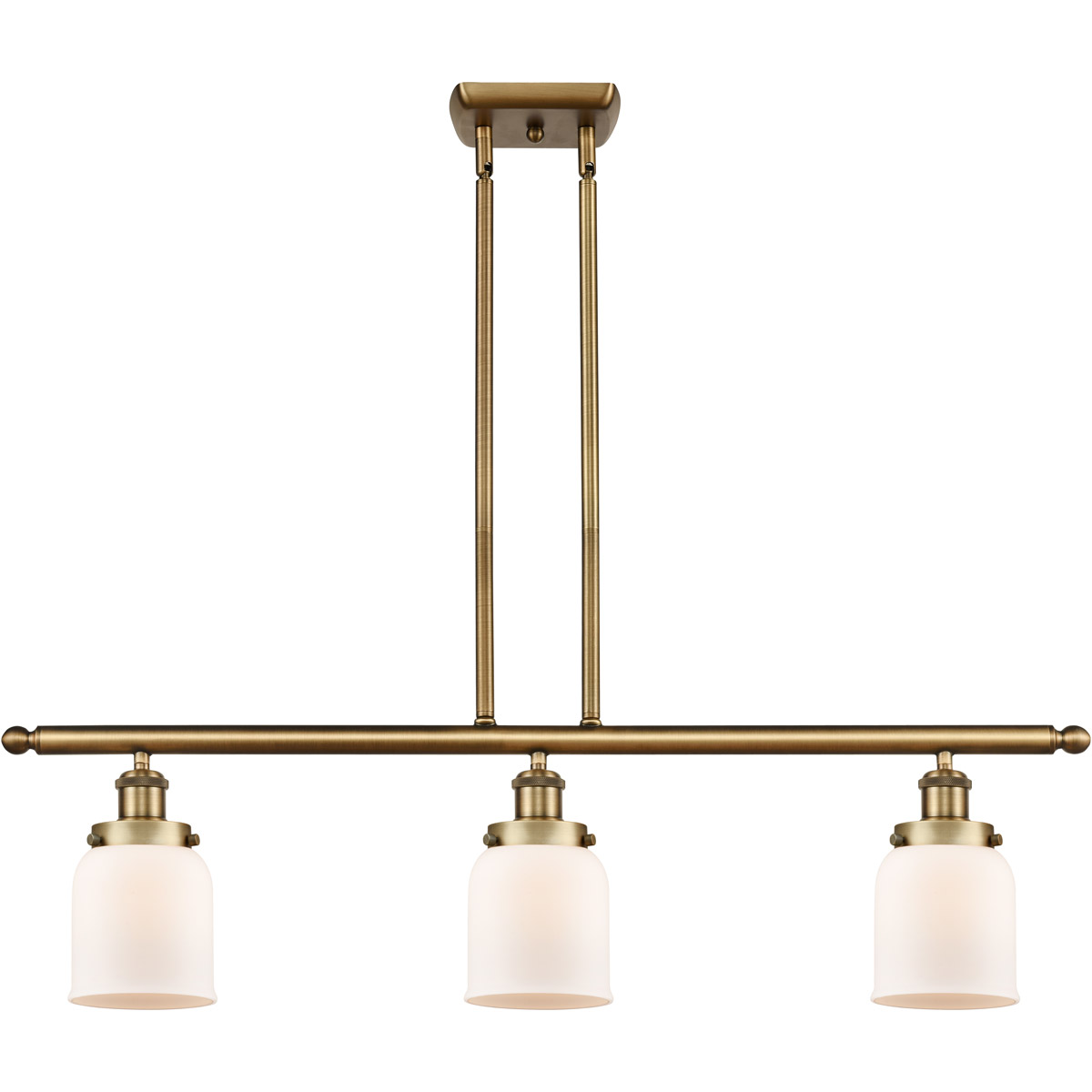 Ballston Small Bell 3 Light 36 inch Brushed Brass Island Light Ceiling Light in Matte White Glass