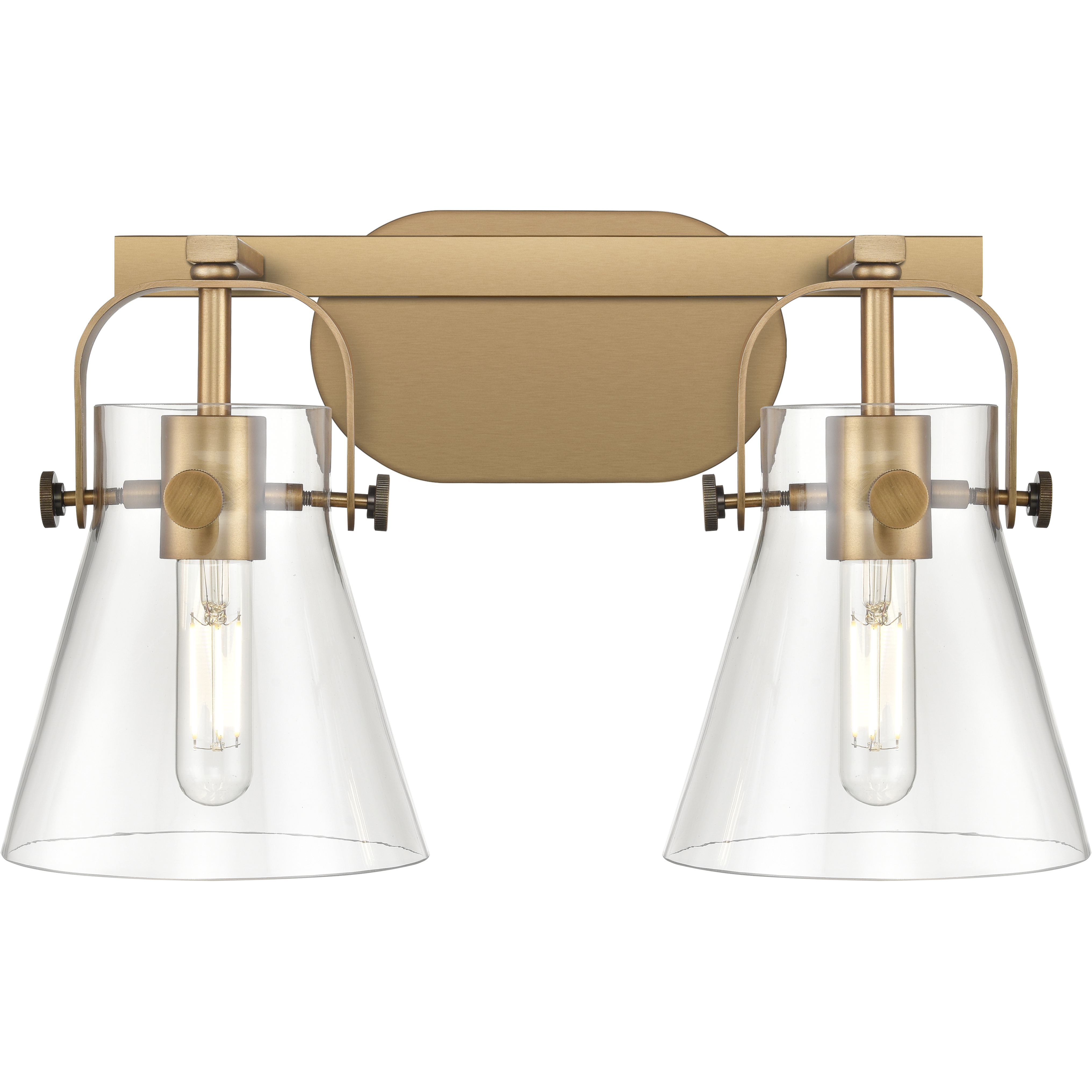 Pilaster II Cone 2 Light 17 inch Brushed Brass Bath Vanity Light Wall Light in Clear Glass