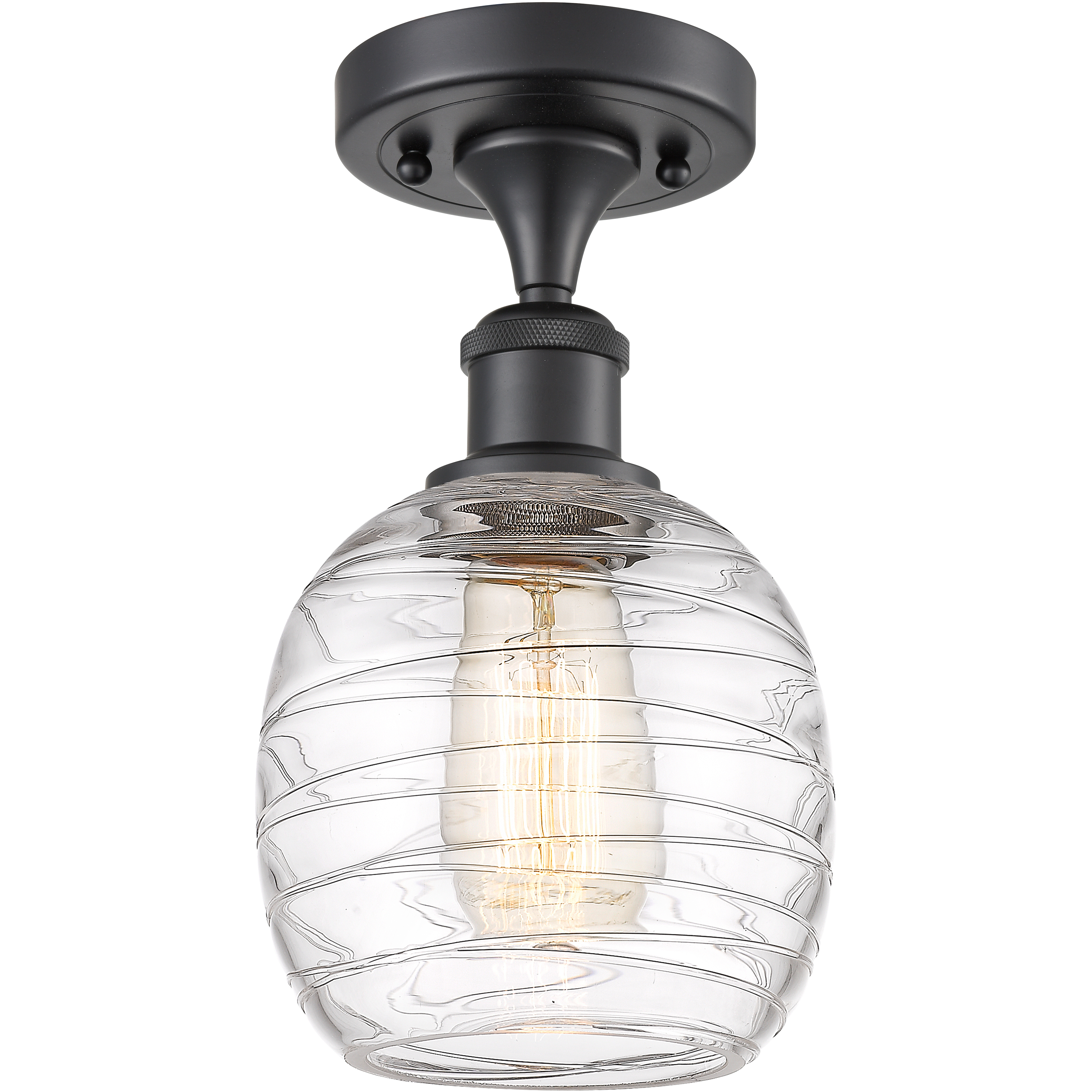 Edison Belfast 1 Light 6 inch Matte Black Semi-Flush Mount Ceiling Light in Deco Swirl Glass, 2.5 lb