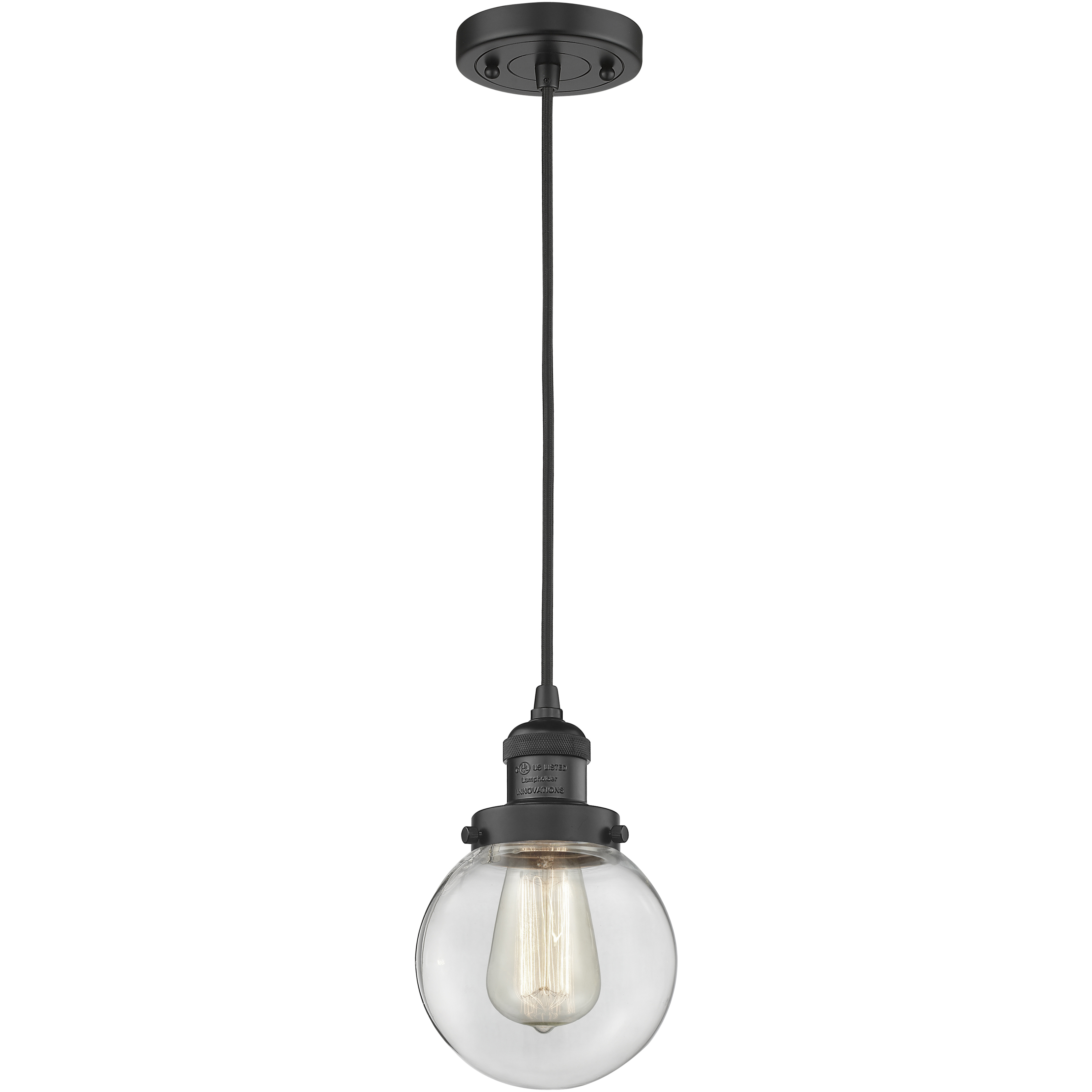 Franklin Restoration Beacon 1 Light 6 inch Matte Black Mini Pendant Ceiling Light in Incandescent, Clear, Franklin Restoration