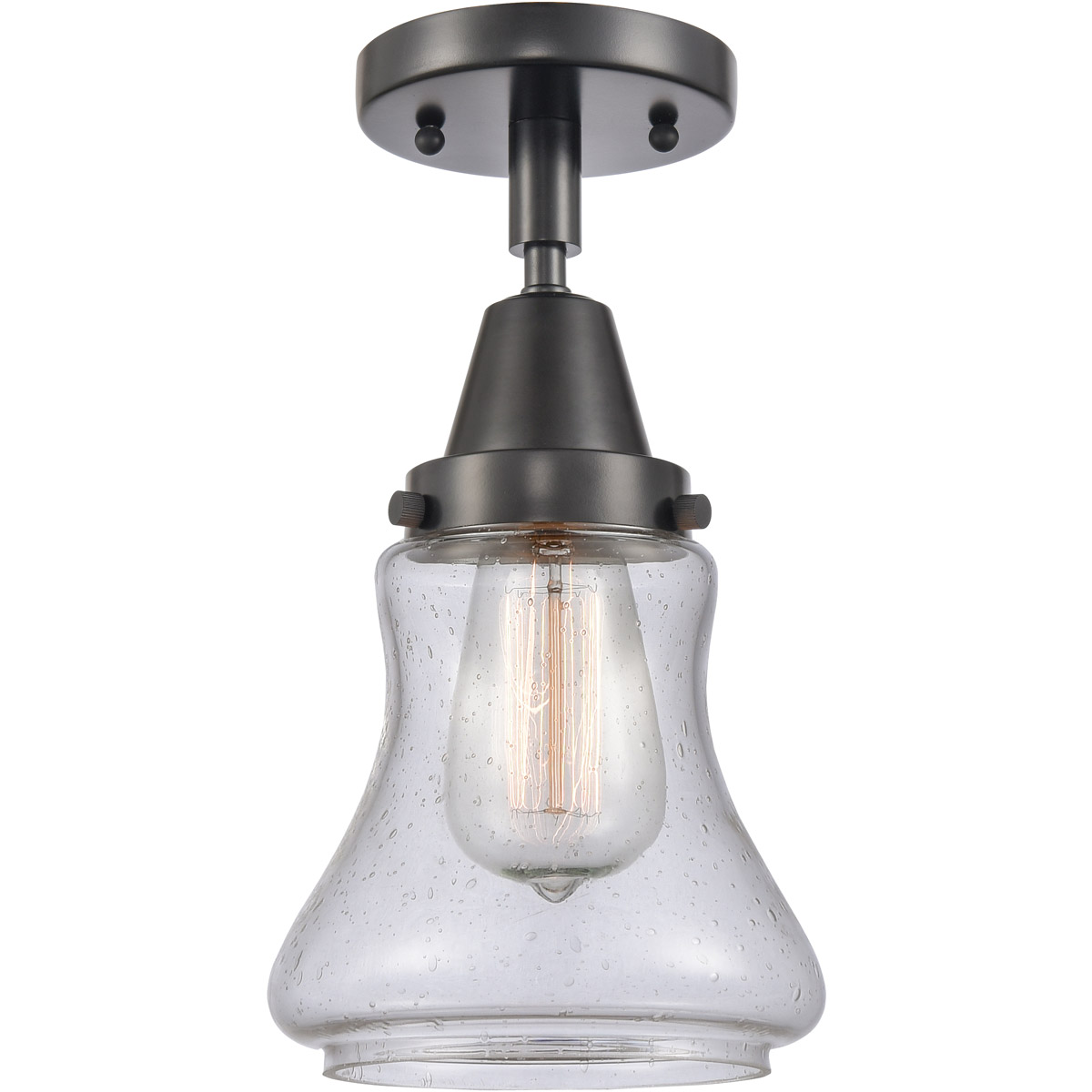 Franklin Restoration Bellmont LED 6.25 inch Matte Black Flush Mount Ceiling Light in Seedy Glass