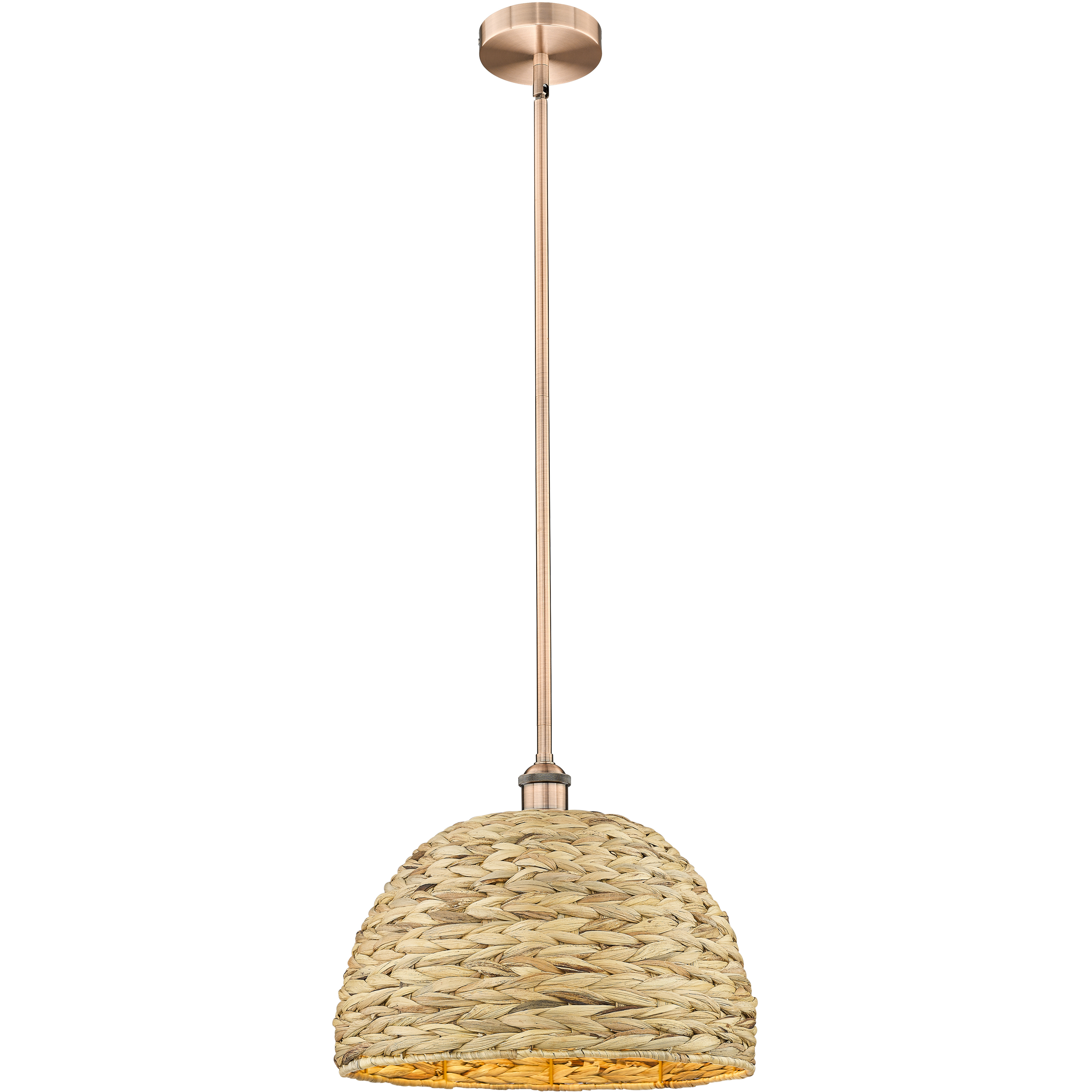 Edison Woven Rattan 1 Light 15.75 inch Antique Copper Mini Pendant Ceiling Light