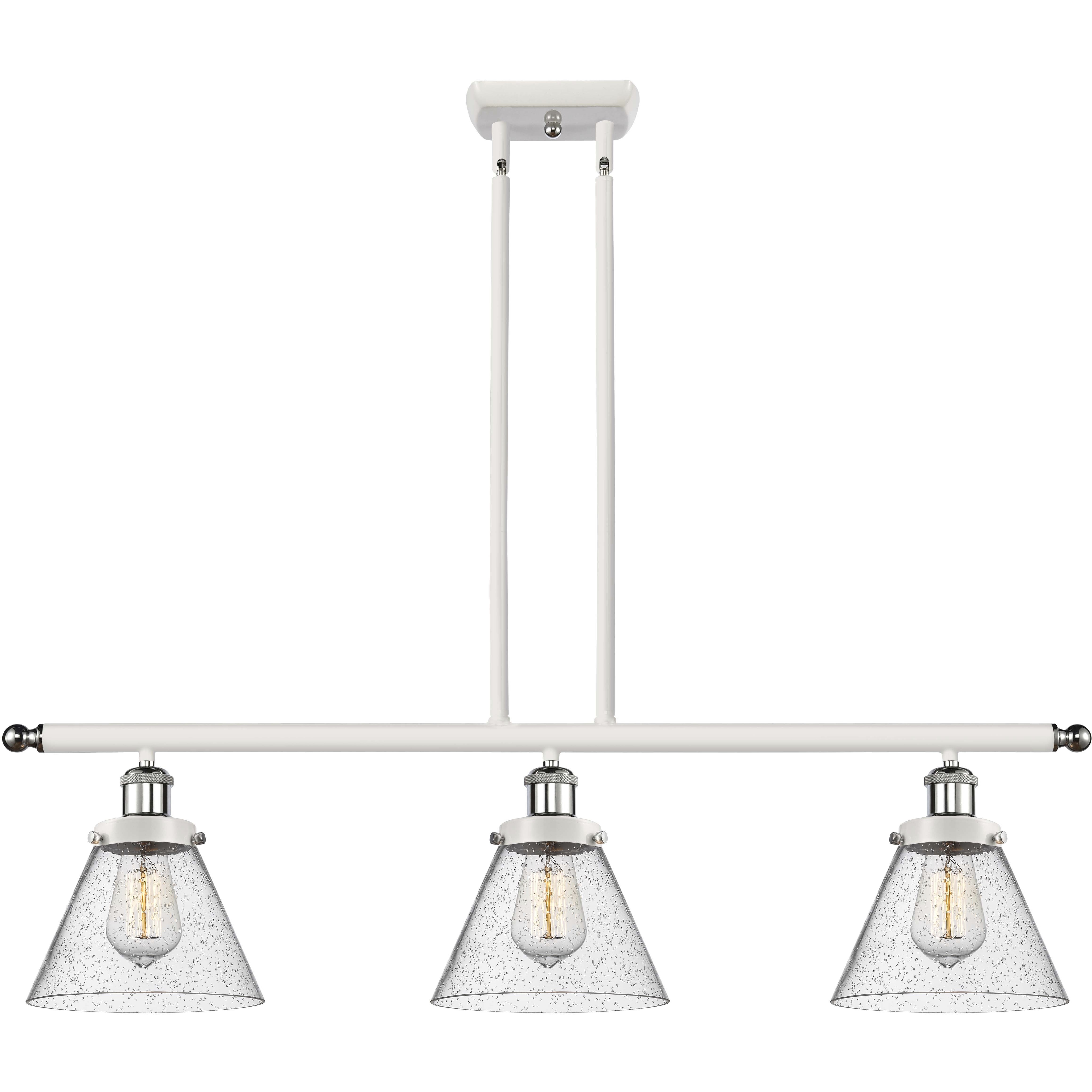 Ballston Large Cone LED 36 inch White and Polished Chrome Island Light Ceiling Light in Seedy Glass