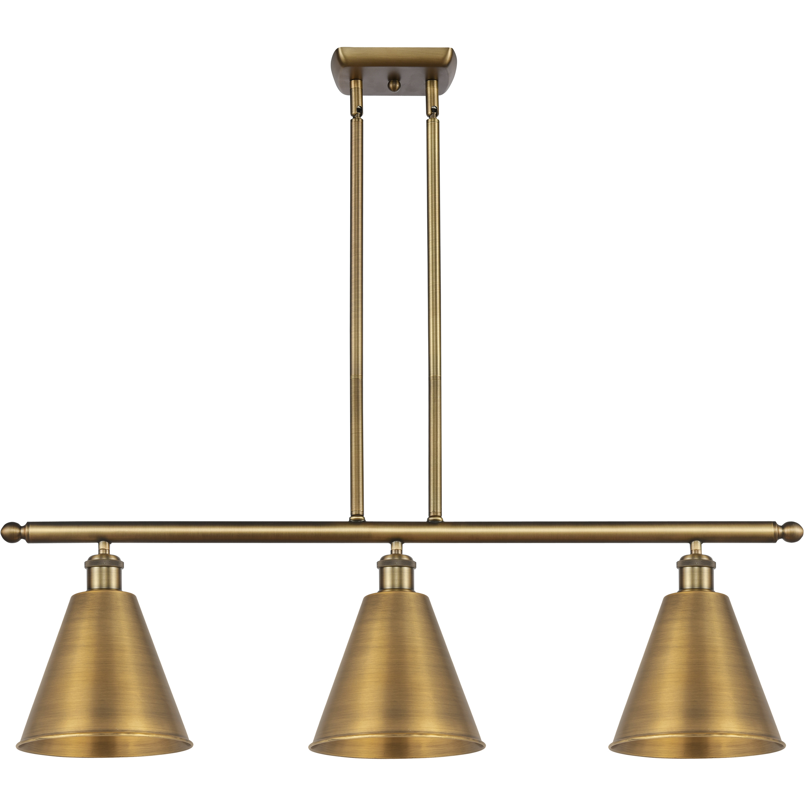 Ballston Cone 3 Light 36 inch Brushed Brass Island Light Ceiling Light
