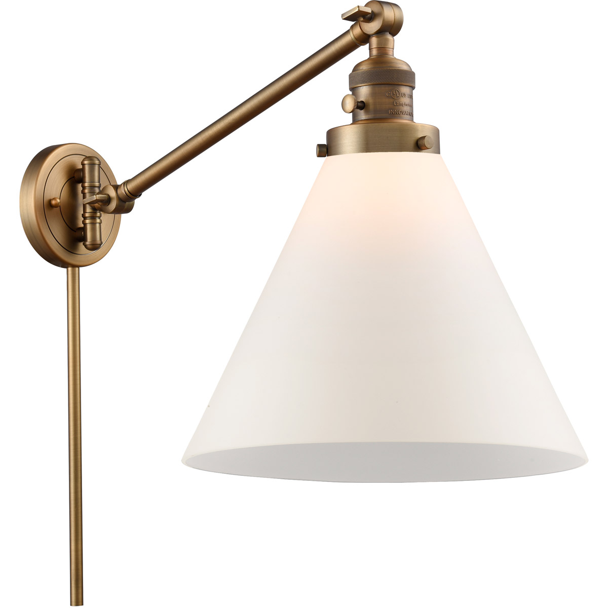 X-Large Cone 16 inch 3.50 watt Brushed Brass Swing Arm Wall Light, Franklin Restoration