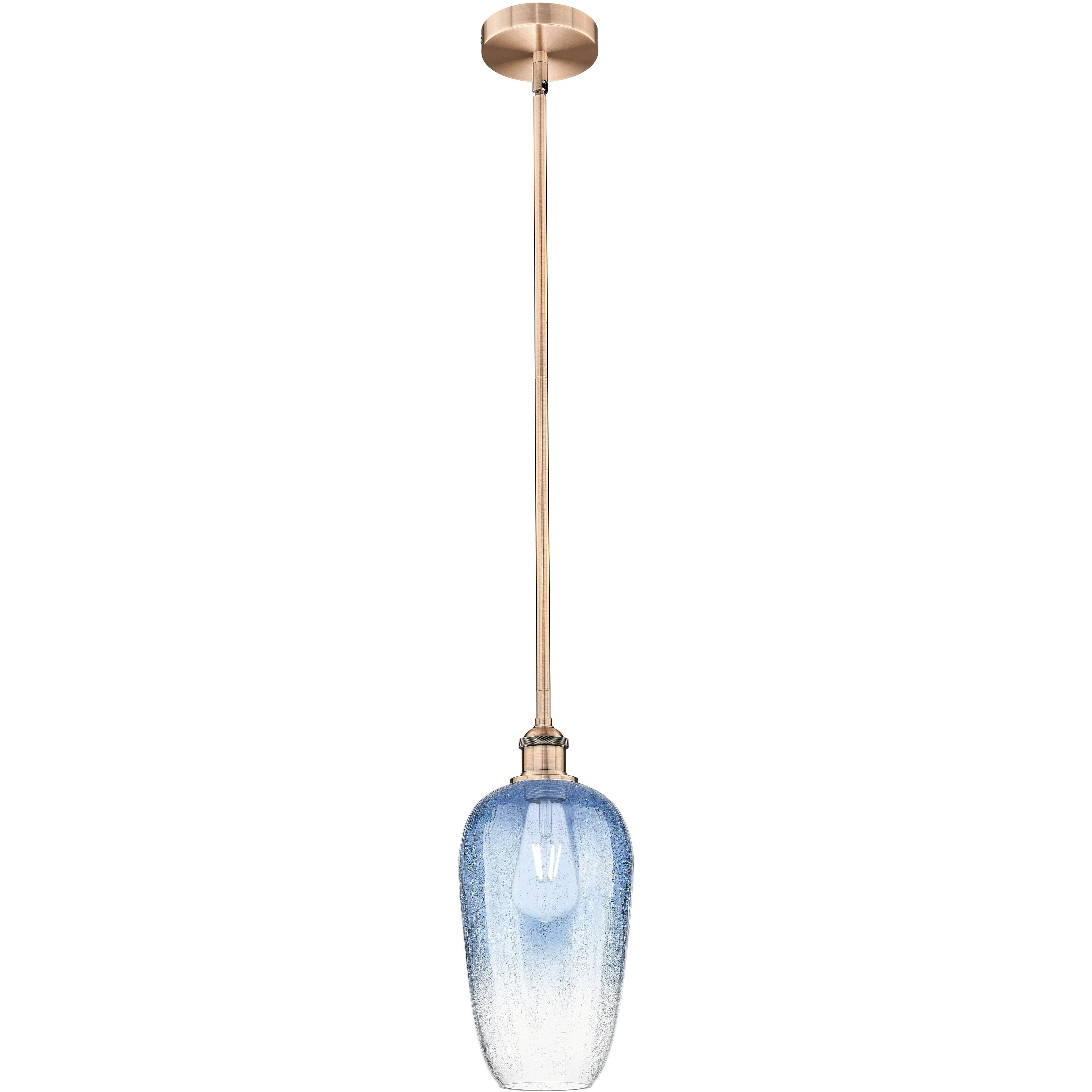 Edison Brookhaven Flute 1 Light 7 inch Antique Copper Mini Pendant Ceiling Light in Sapphire Blue Glass