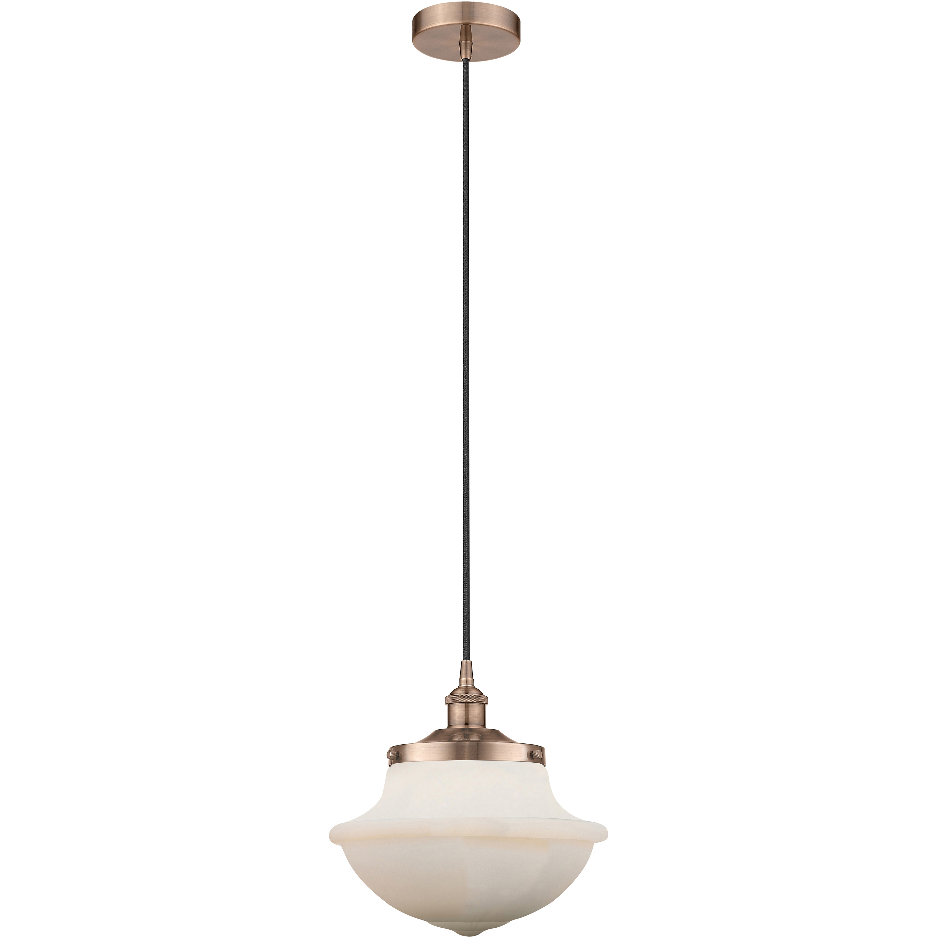 Oxford 1 Light 11.75 inch Antique Copper Mini Pendant Ceiling Light in Matte White Glass