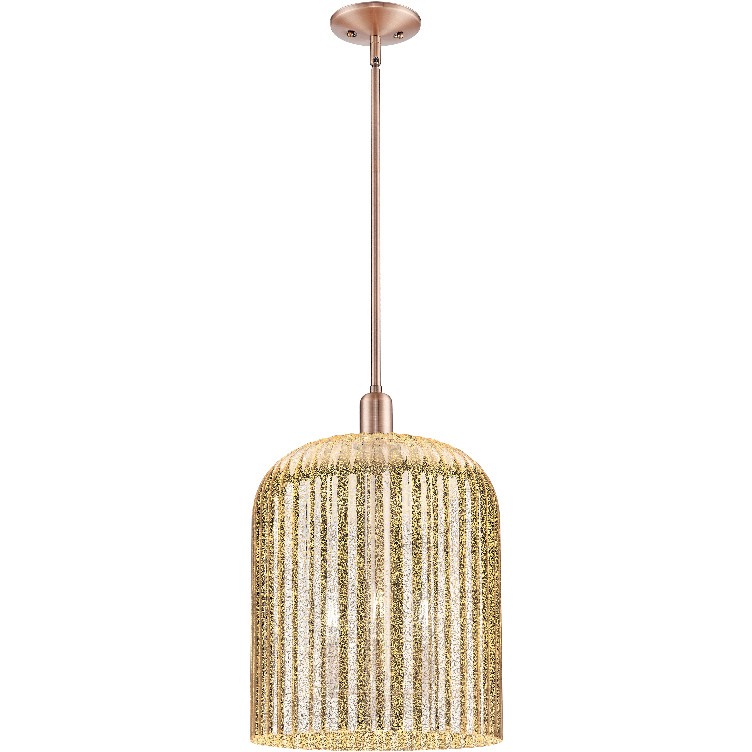 Bridal Veil 3 Light 12 inch Antique Copper Mini Pendant Ceiling Light in Mercury Glass