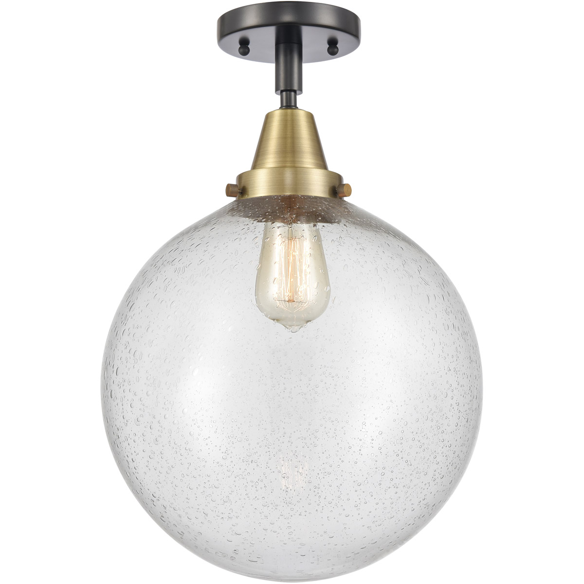 Beacon LED 12 inch Black Antique Brass Flush Mount Ceiling Light in Seedy Glass
