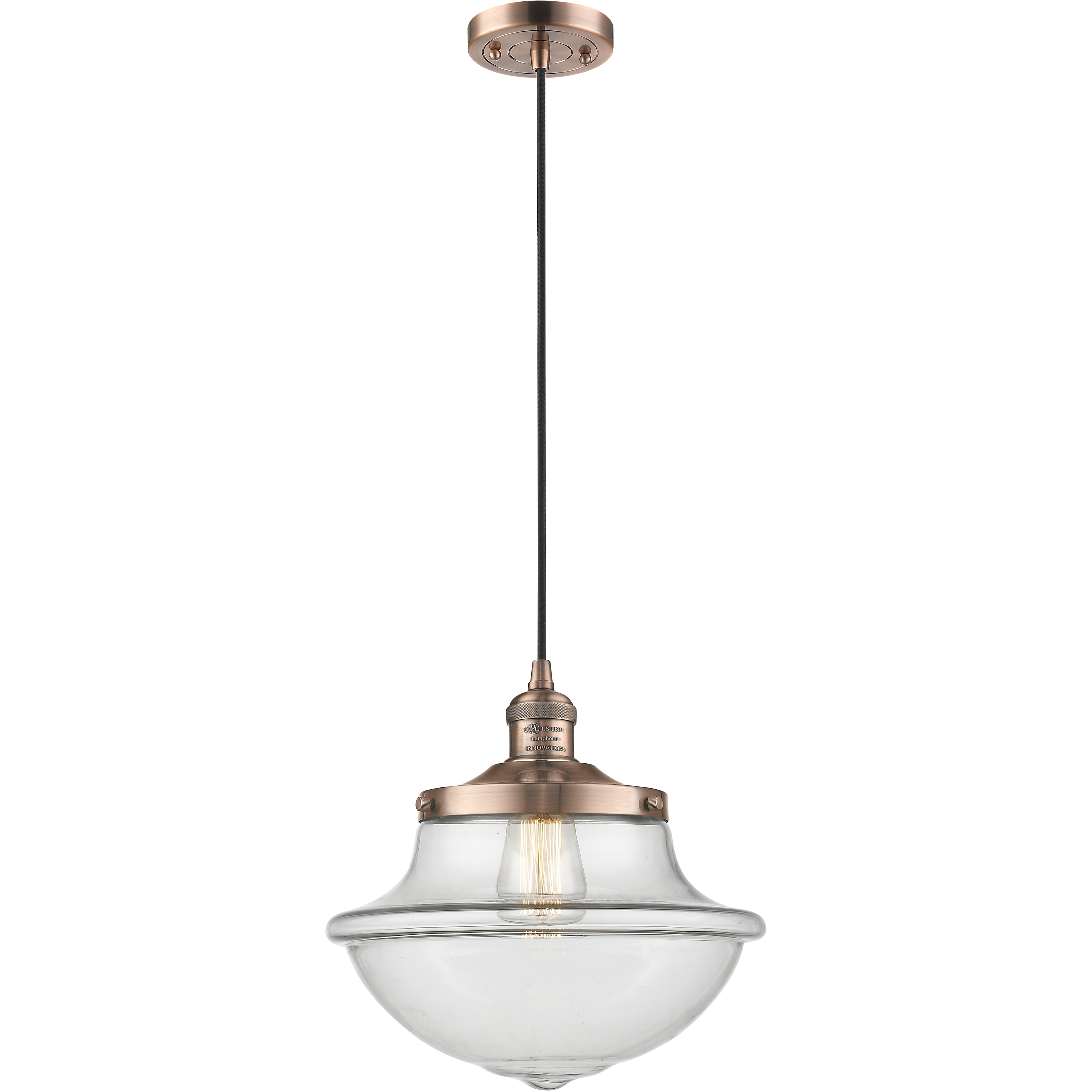 Franklin Restoration Oxford 1 Light 12 inch Antique Copper Mini Pendant Ceiling Light in Incandescent, Clear, Franklin Restoration