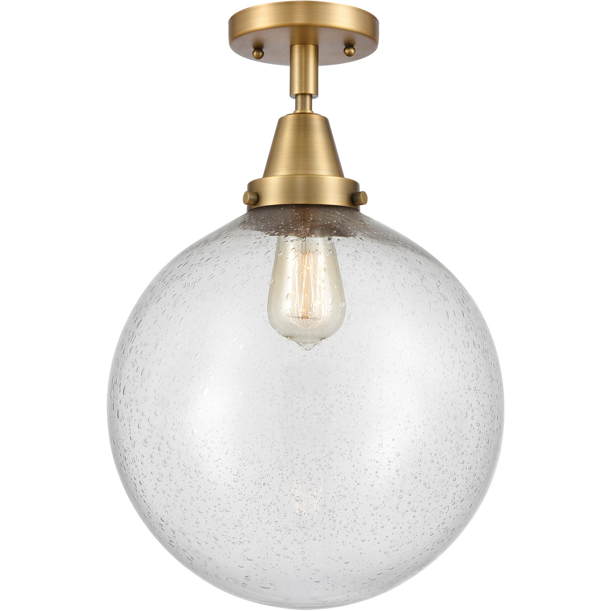 Beacon LED 12 inch Brushed Brass Flush Mount Ceiling Light in Seedy Glass