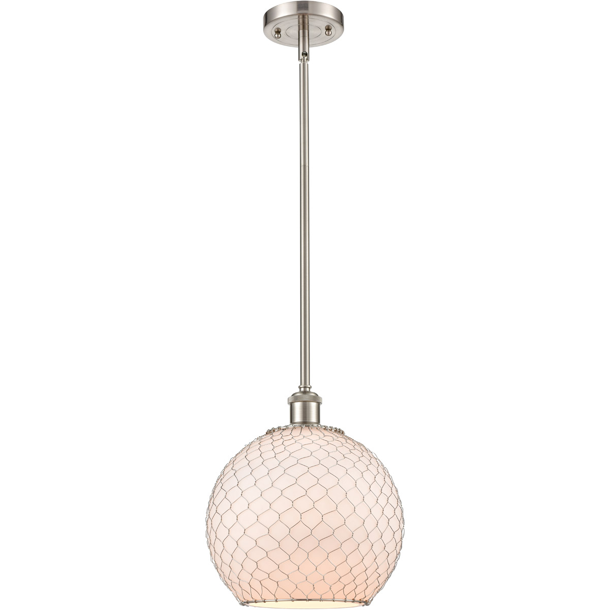 Ballston Large Farmhouse Chicken Wire LED 10 inch Brushed Satin Nickel Pendant Ceiling Light, Ballston