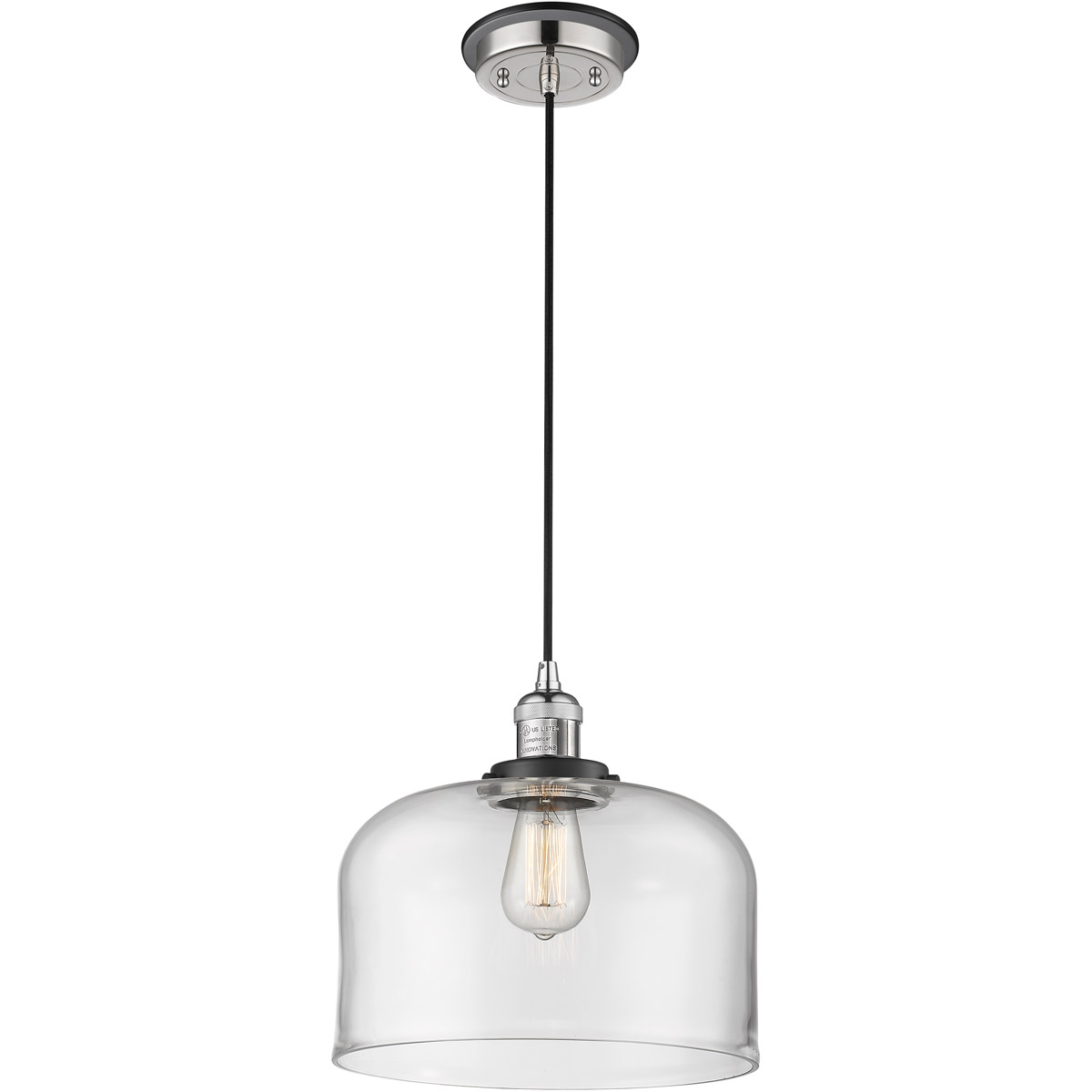 Franklin Restoration X-Large Bell 1 Light 12 inch Polished Nickel/Matte Black Mini Pendant Ceiling Light in Clear Glass