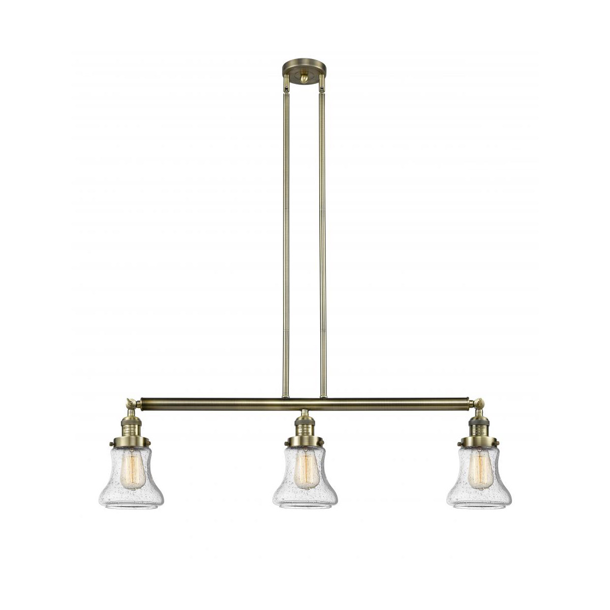 Franklin Restoration Bellmont 3 Light 39 inch Antique Brass Island Light Ceiling Light in Incandescent, Seedy Glass, Franklin Restoration