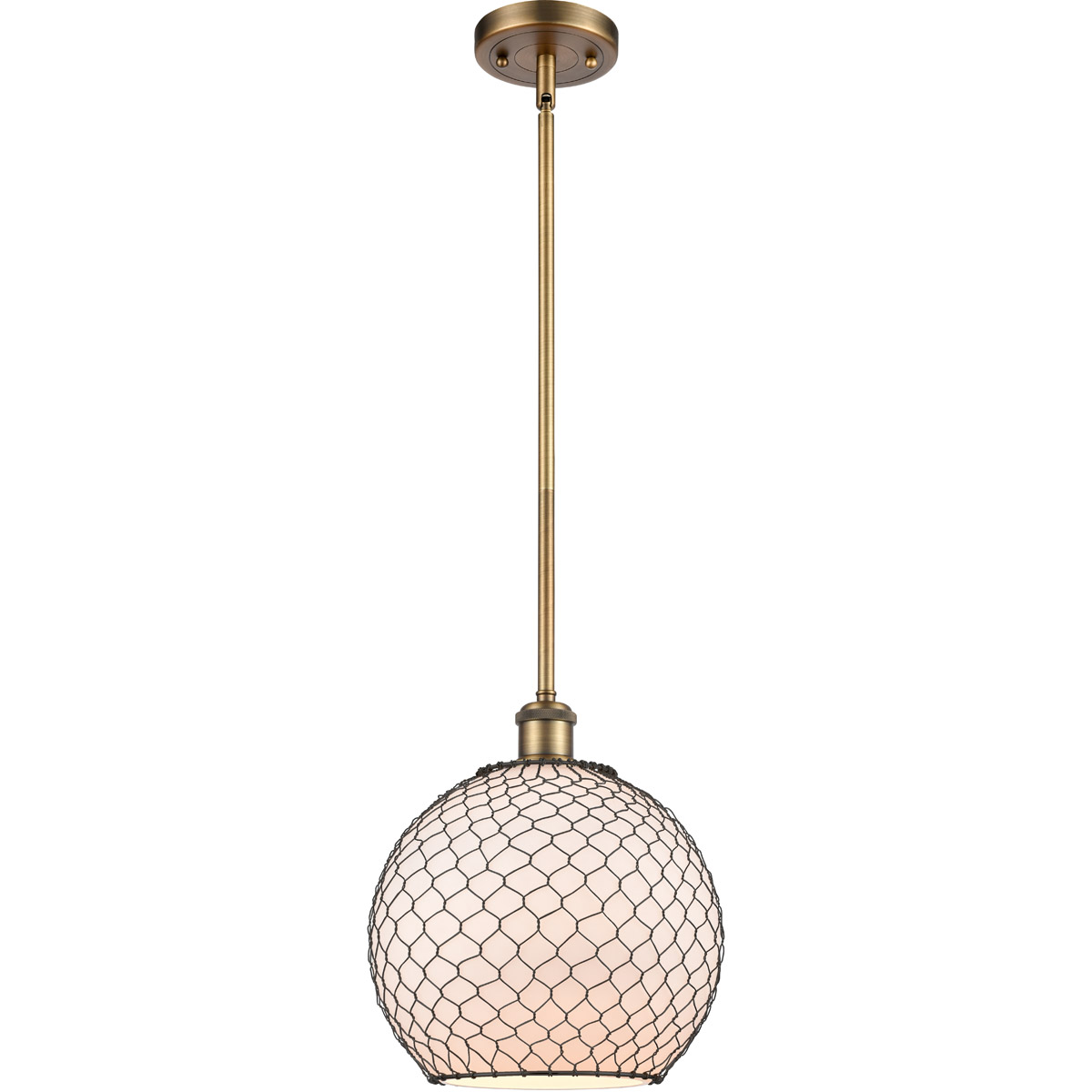 Ballston Large Farmhouse Chicken Wire 1 Light 10 inch Brushed Brass Pendant Ceiling Light, Ballston