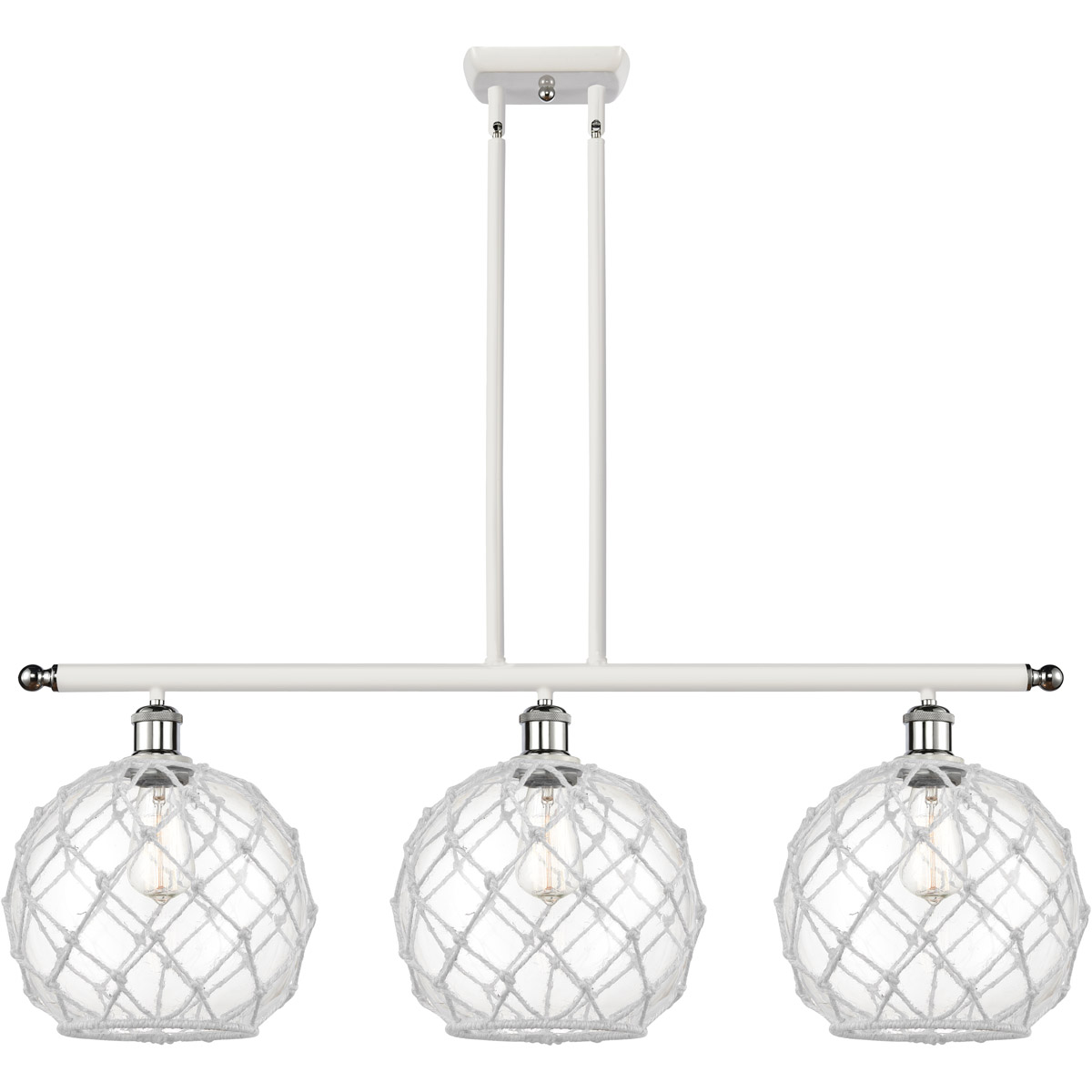 Ballston Large Farmhouse Rope 3 Light 36 inch White and Polished Chrome Island Light Ceiling Light in Clear Glass with White Rope, Ballston