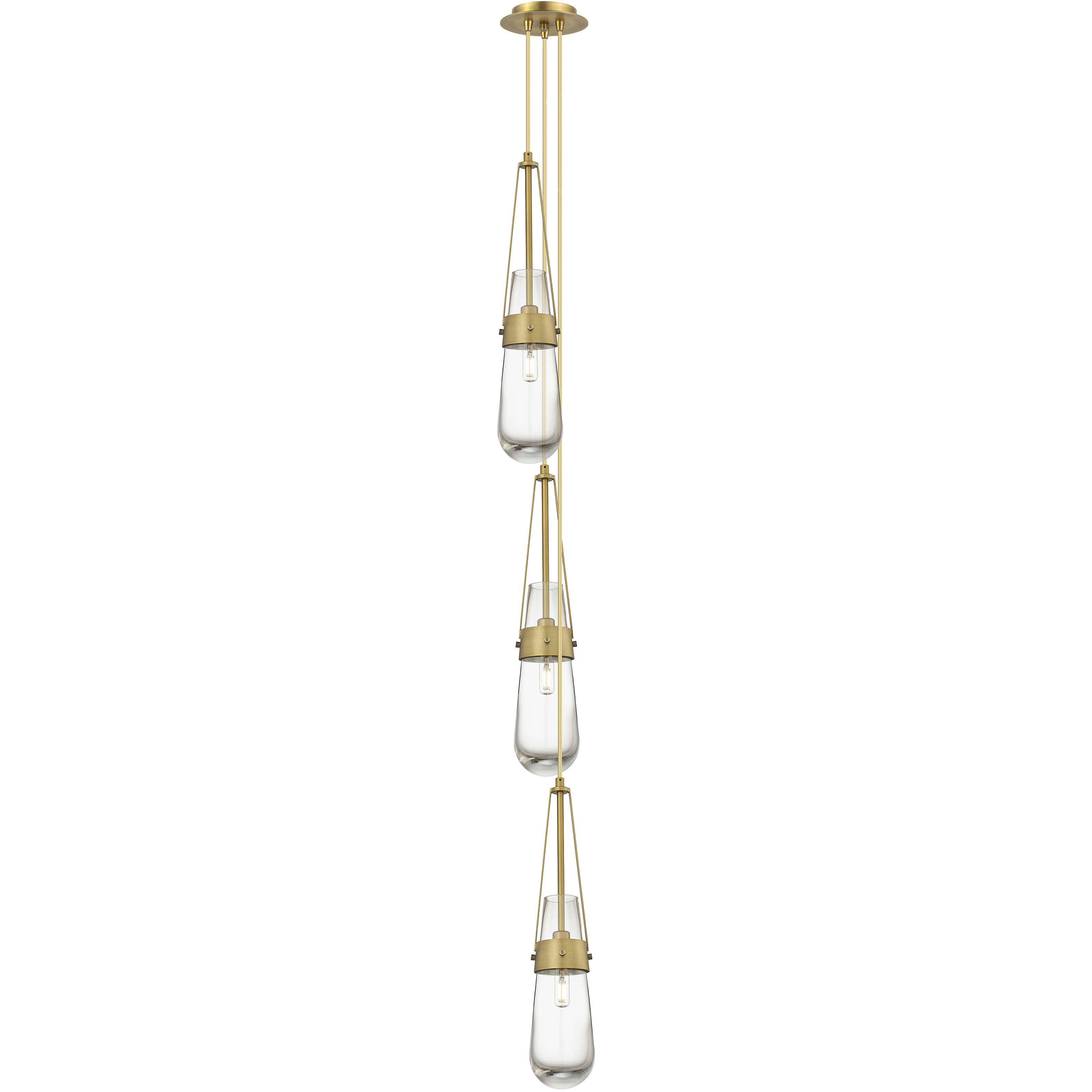 Milan 3 Light 6.38 inch Brushed Brass Multi Pendant Ceiling Light in Clear Glass