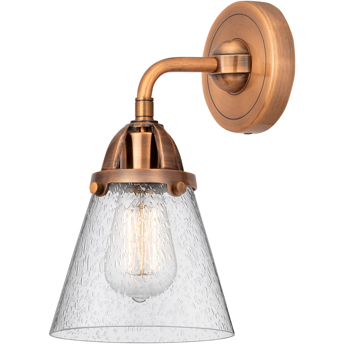 Nouveau 2 Small Cone 1 Light 6 inch Antique Copper Sconce Wall Light in Seedy Glass