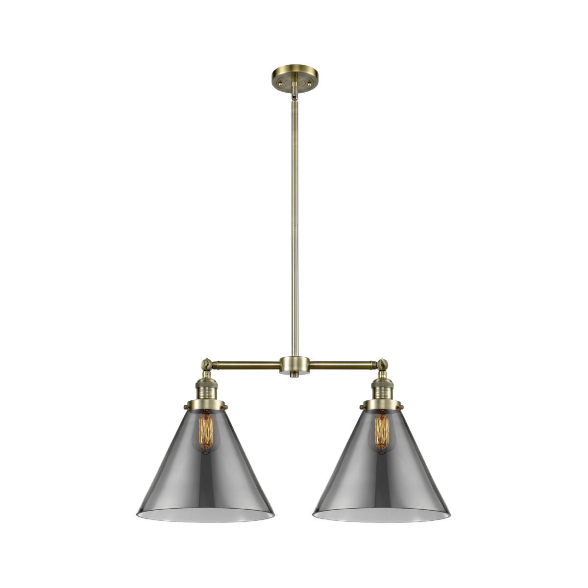 Franklin Restoration X-Large Cone 2 Light 43 inch Antique Brass Island Light Ceiling Light in Incandescent, Plated Smoke Glass, Franklin Restoration