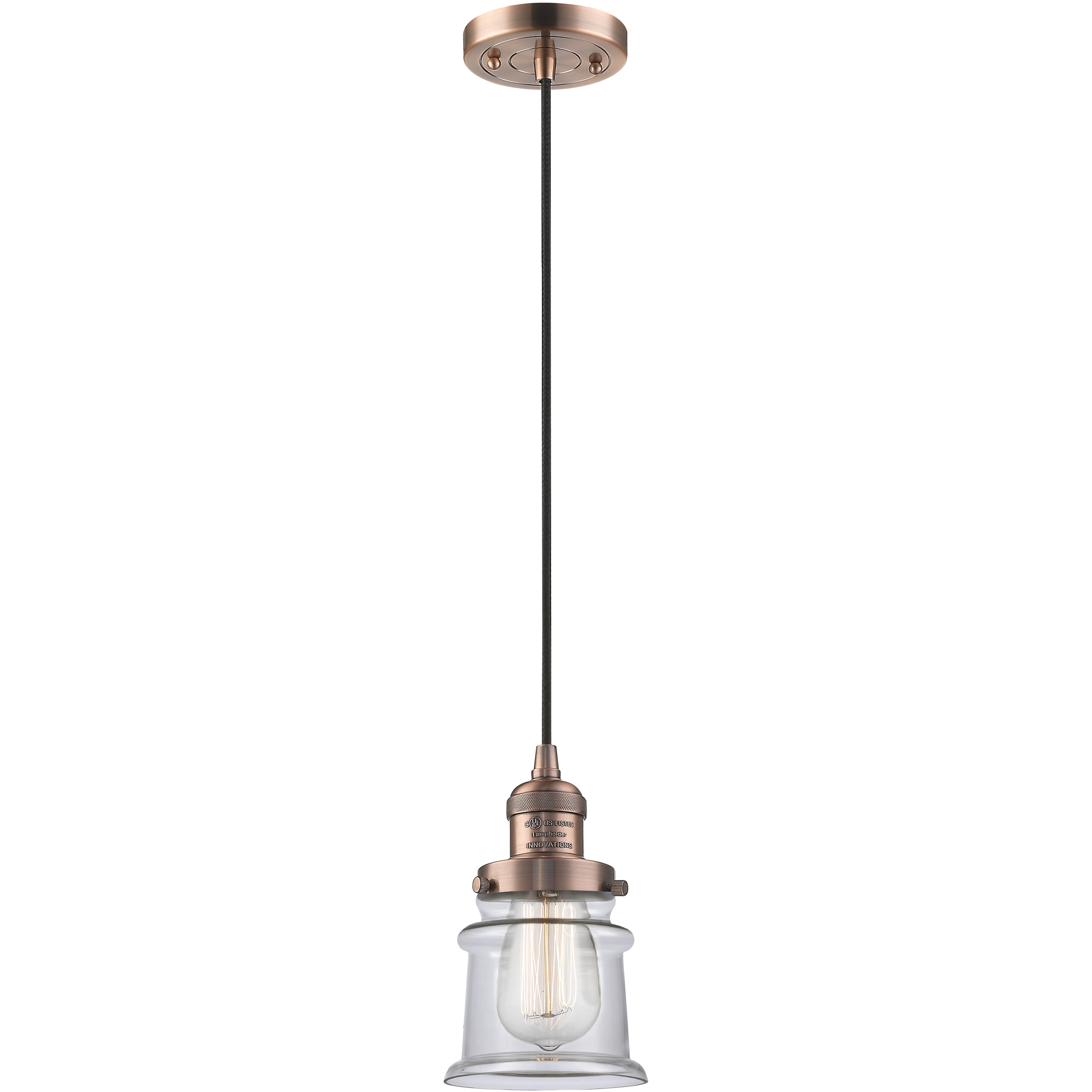 Franklin Restoration Canton LED 6 inch Antique Copper Mini Pendant Ceiling Light in Clear, Franklin Restoration