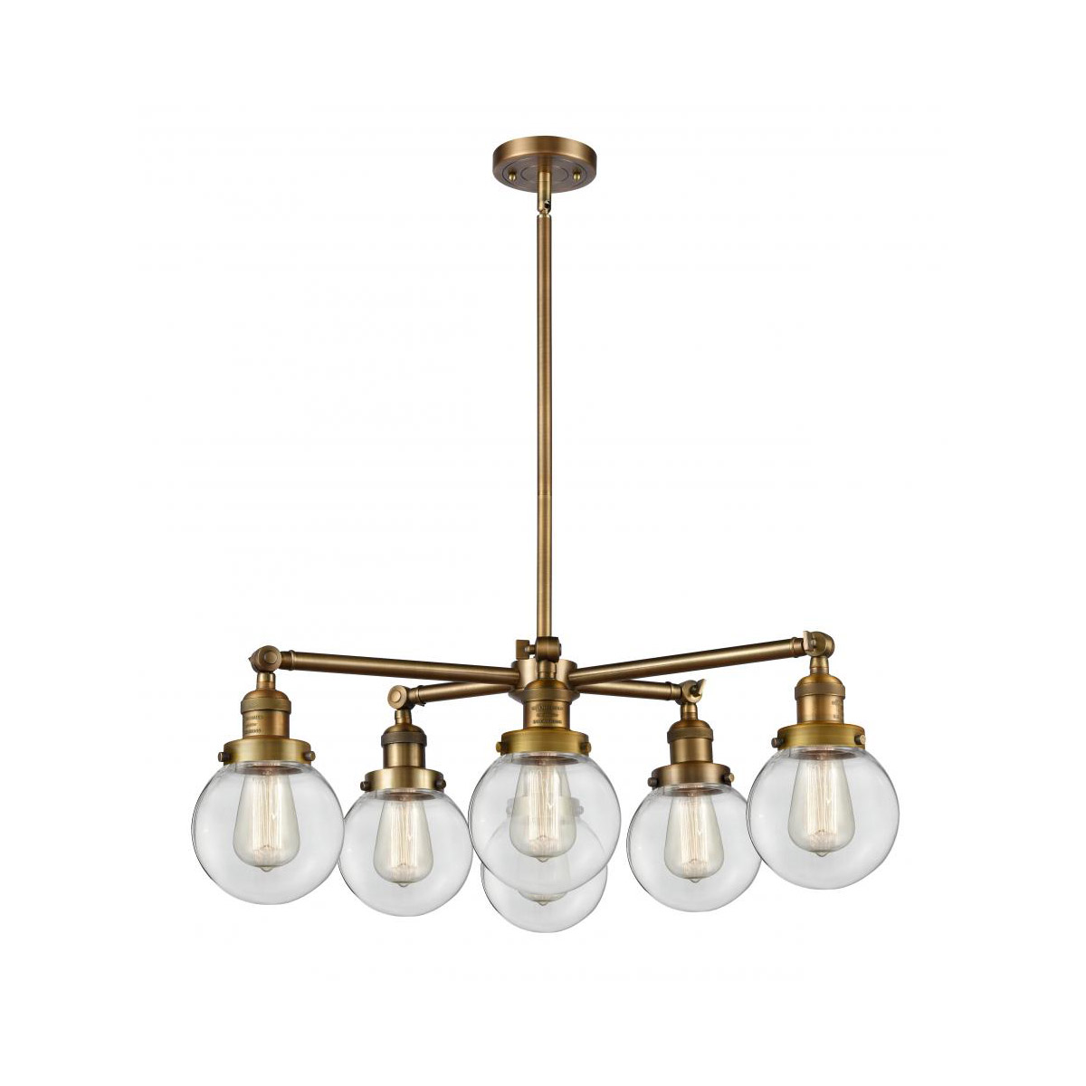Franklin Restoration X-Large Beacon 6 Light 33 inch Brushed Brass Chandelier Ceiling Light in Incandescent, Seedy Glass, Franklin Restoration