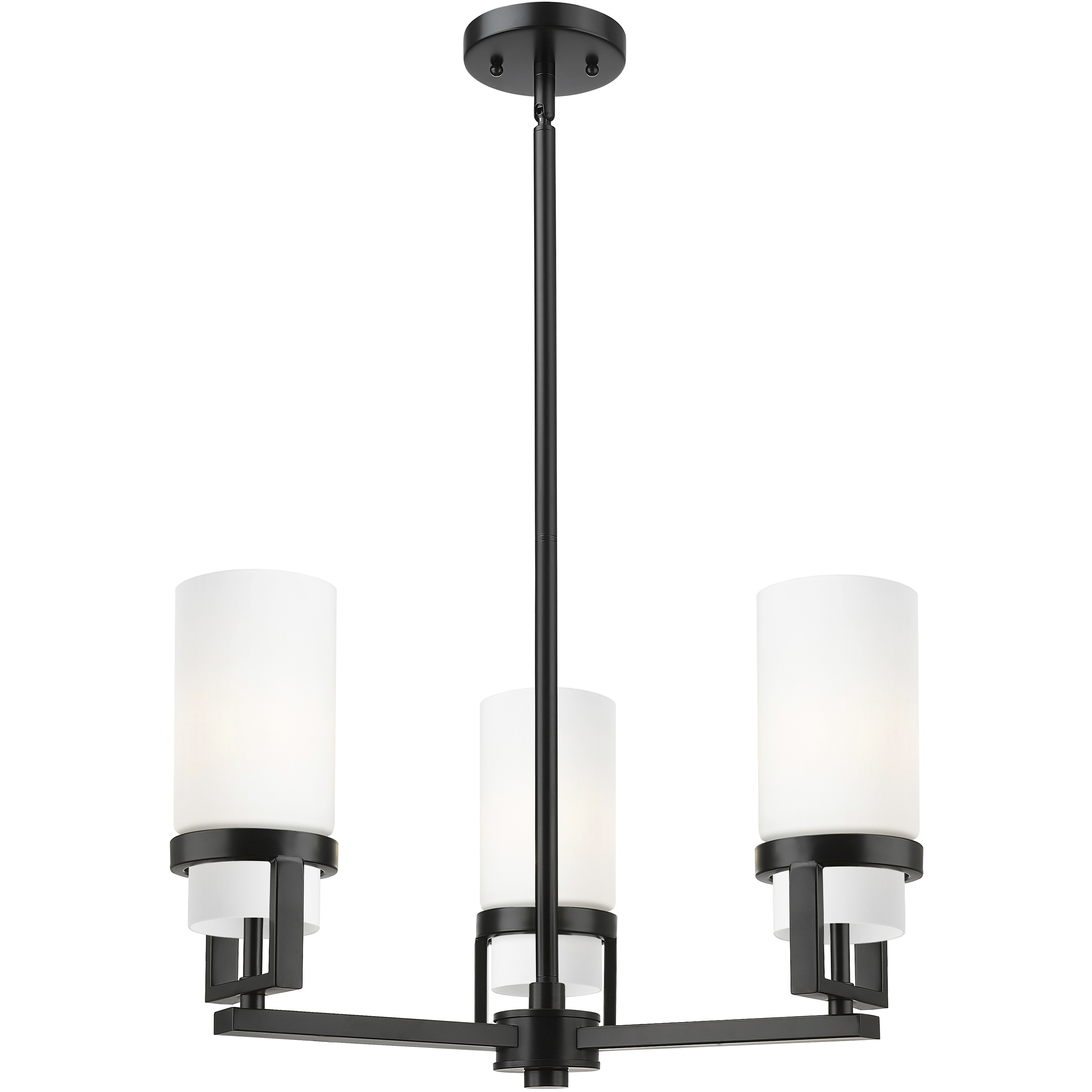 Utopia 3 Light 21.5 inch Matte Black Pendant Ceiling Light in Matte White  Glass