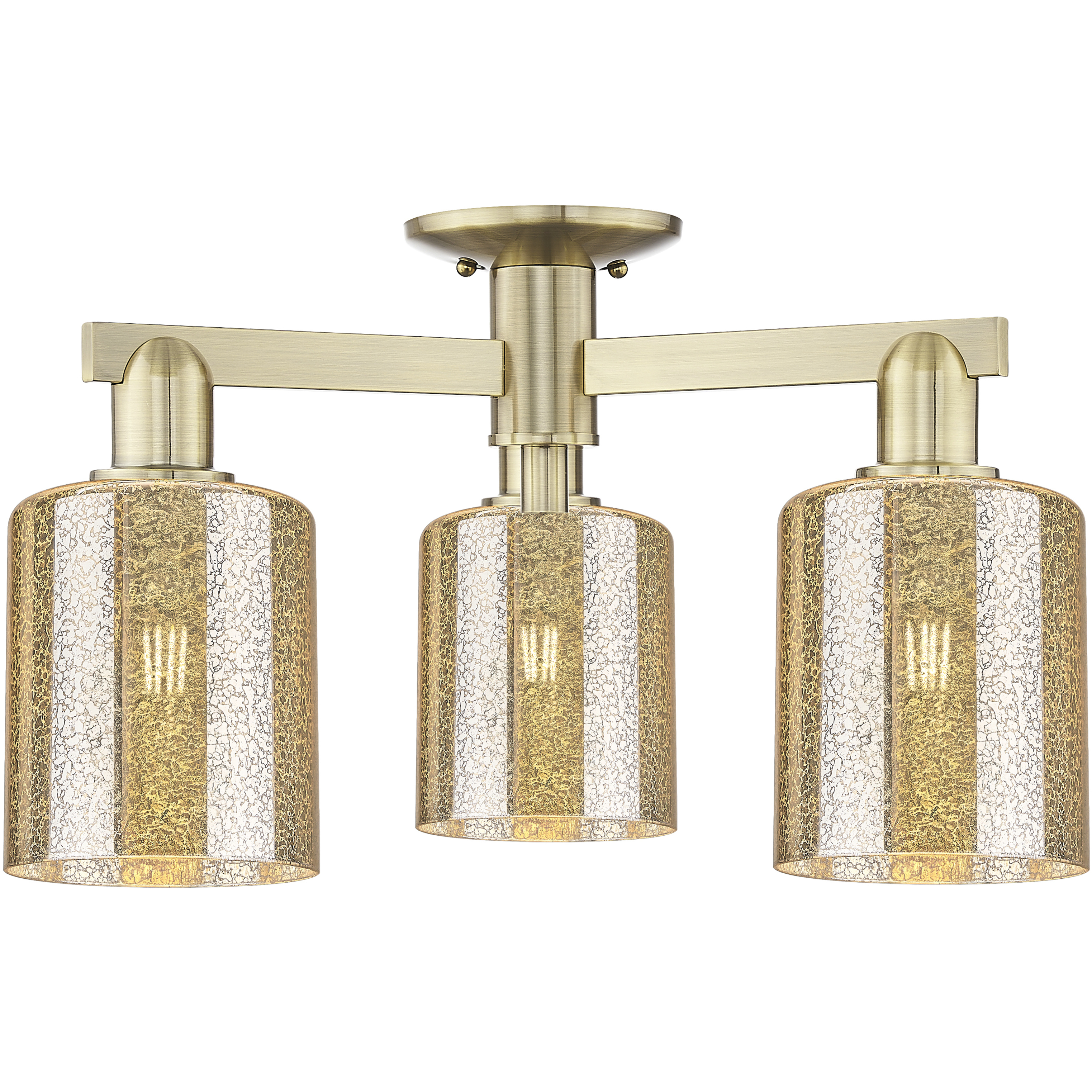 Arcadia Cobbleskill 3 Light 22.5 inch Antique Brass Semi-Flush Mount Ceiling Light in Mercury