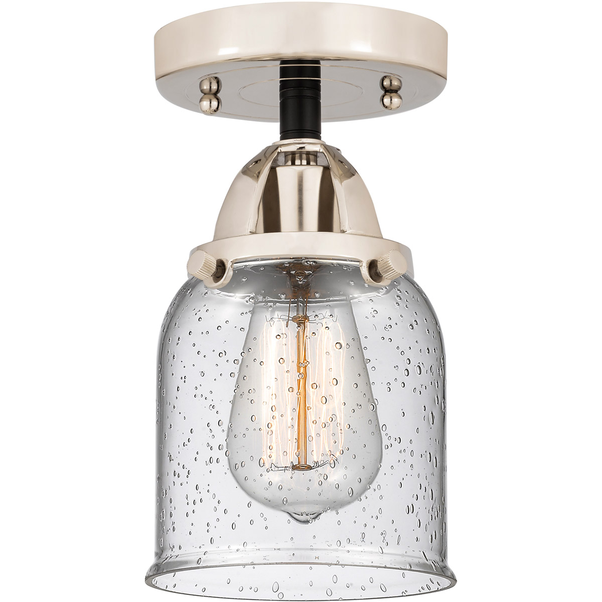 Nouveau 2 Small Bell 1 Light 5 inch Black Polished Nickel Semi-Flush Mount Ceiling Light in Seedy Glass