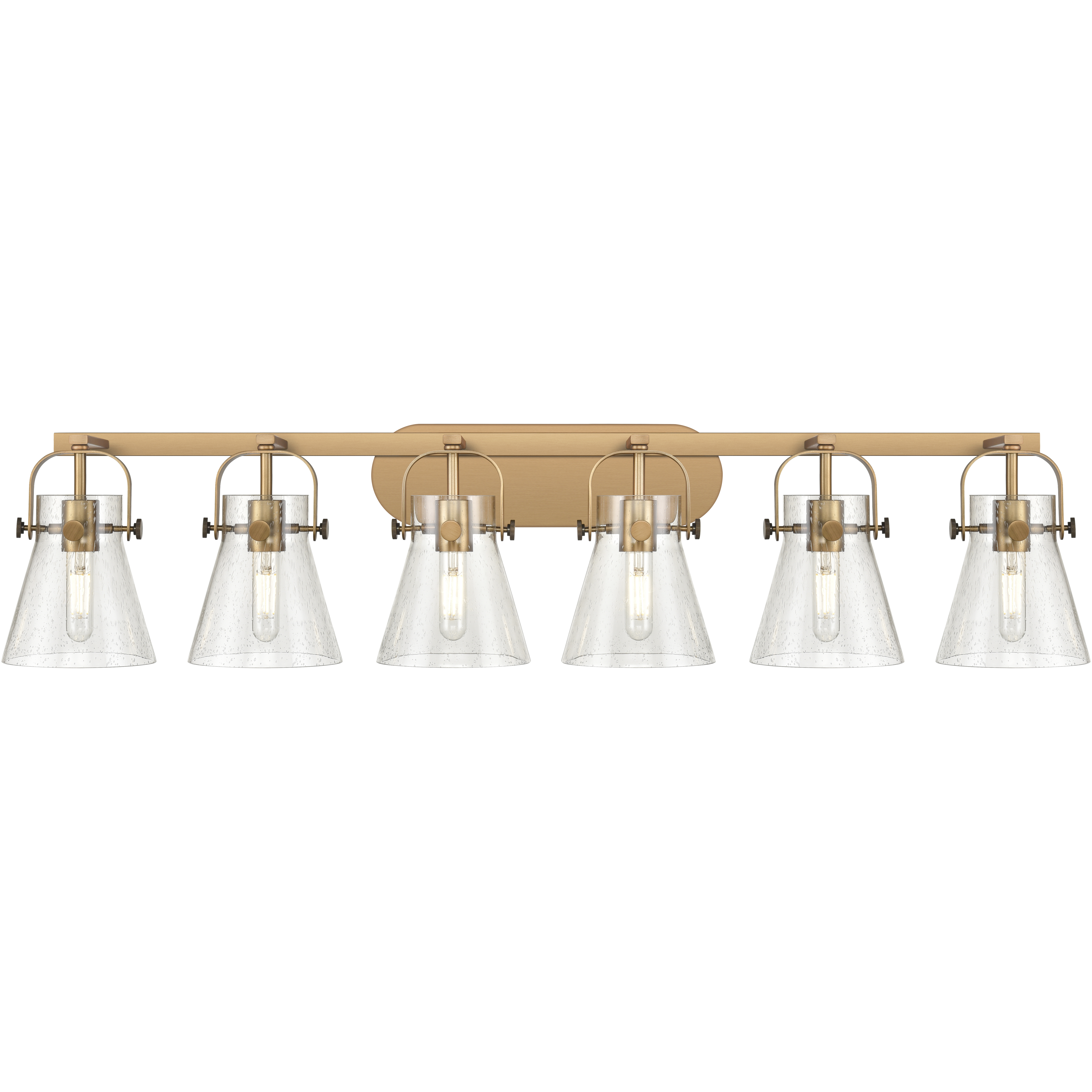 Pilaster II Cone 6 Light 45.5 inch Brushed Brass Bath Vanity Light Wall Light in Seedy Glass