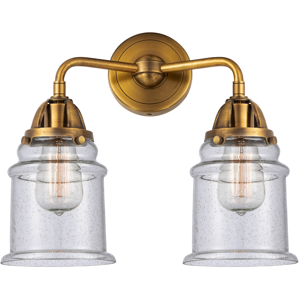 Nouveau 2 Canton LED 14 inch Brushed Brass Bath Vanity Light Wall Light in Seedy Glass