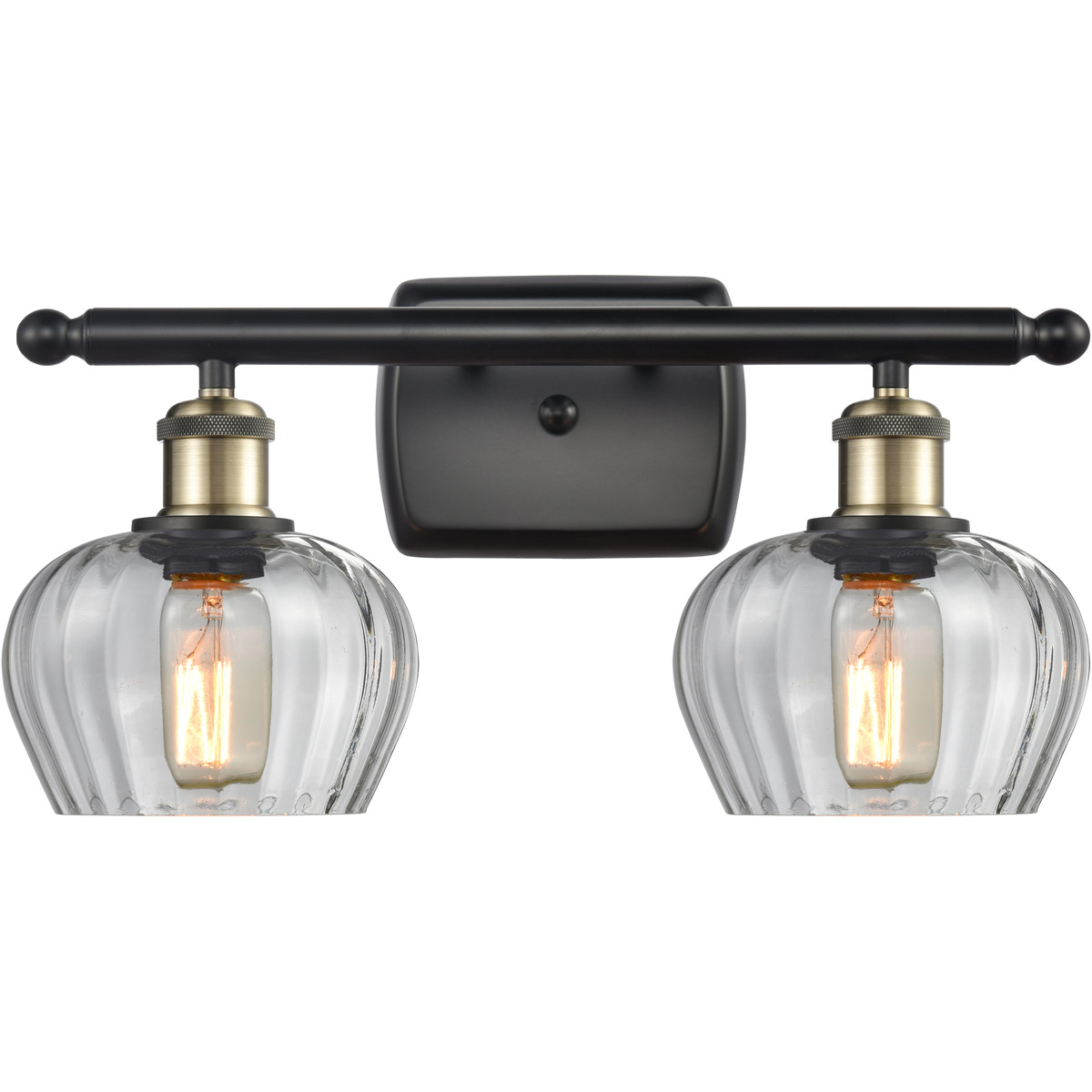 Ballston Fenton 2 Light 16 inch Black Antique Brass Bath Vanity Light Wall Light in Clear Glass, Ballston