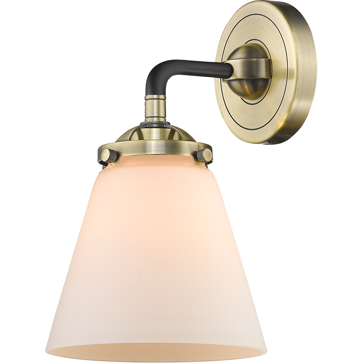 Nouveau Small Cone 1 Light 6 inch Black Antique Brass Sconce Wall Light in Matte White Glass, Nouveau