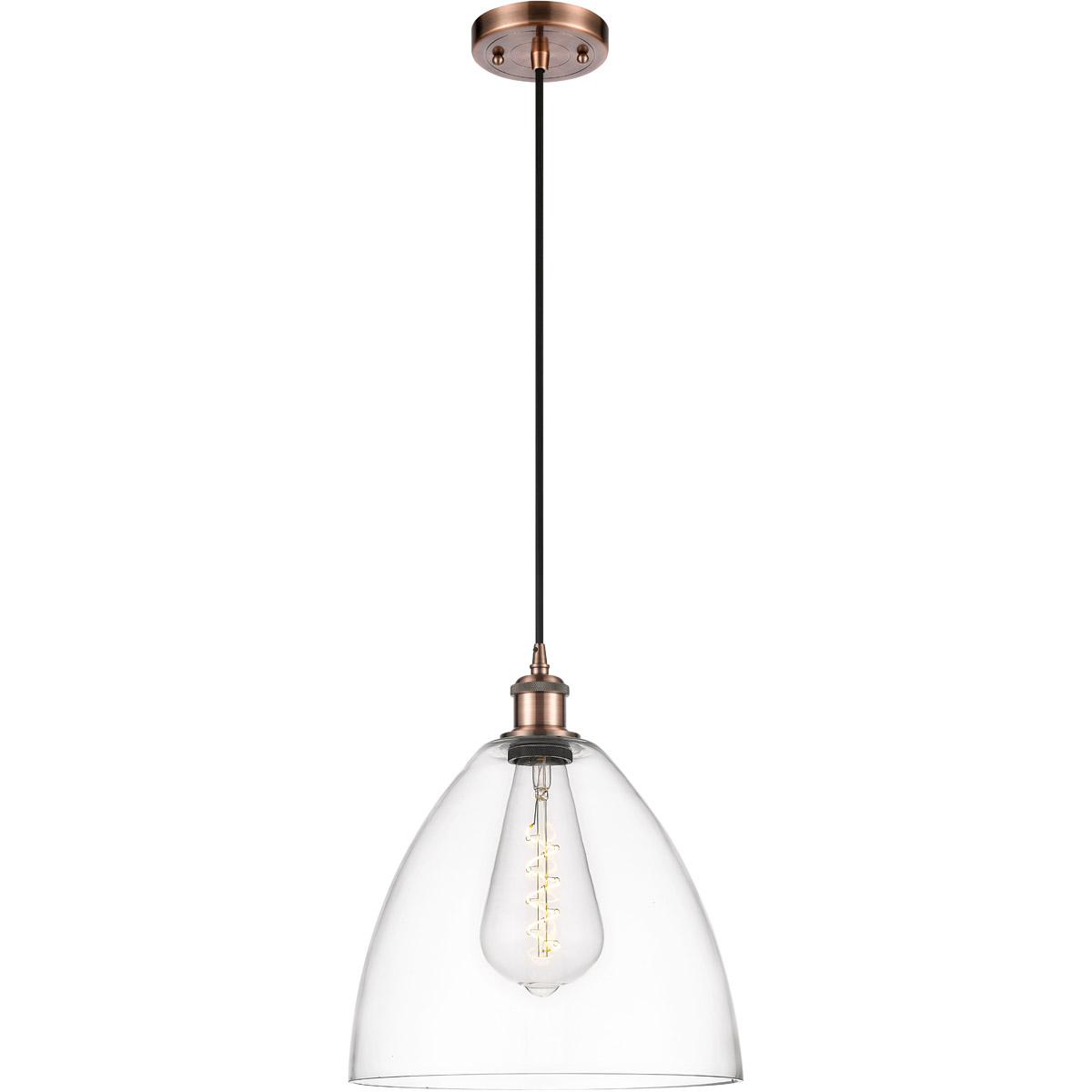 Ballston Dome LED 12 inch Antique Copper Mini Pendant Ceiling Light in Clear Glass, Black Textured
