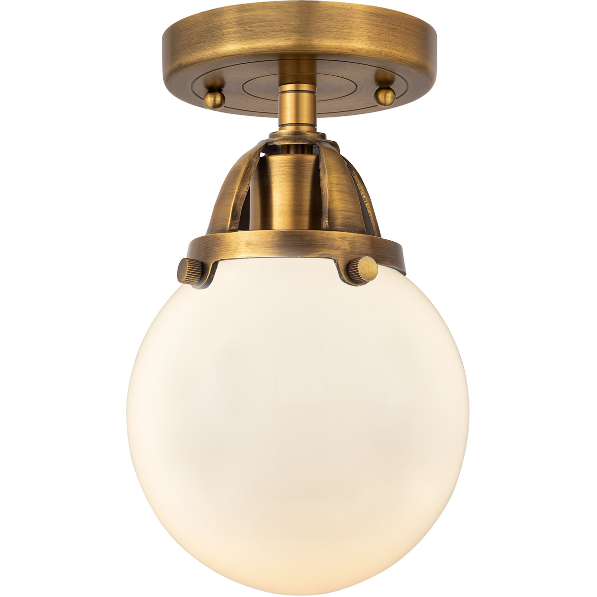 Nouveau 2 Beacon LED 6 inch Brushed Brass Semi-Flush Mount Ceiling Light in Matte White Glass