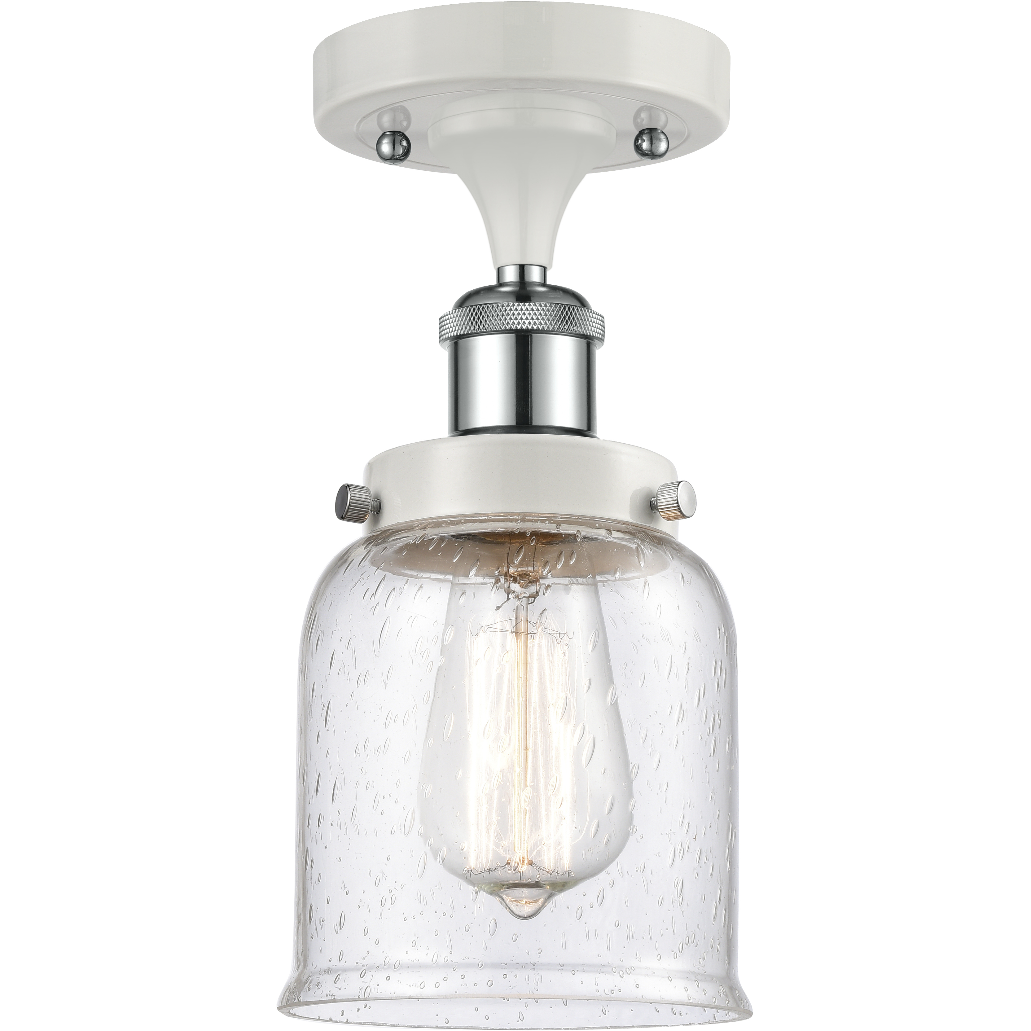 Ballston Small Bell LED 5 inch White and Polished Chrome Semi-Flush Mount Ceiling Light in Seedy Glass