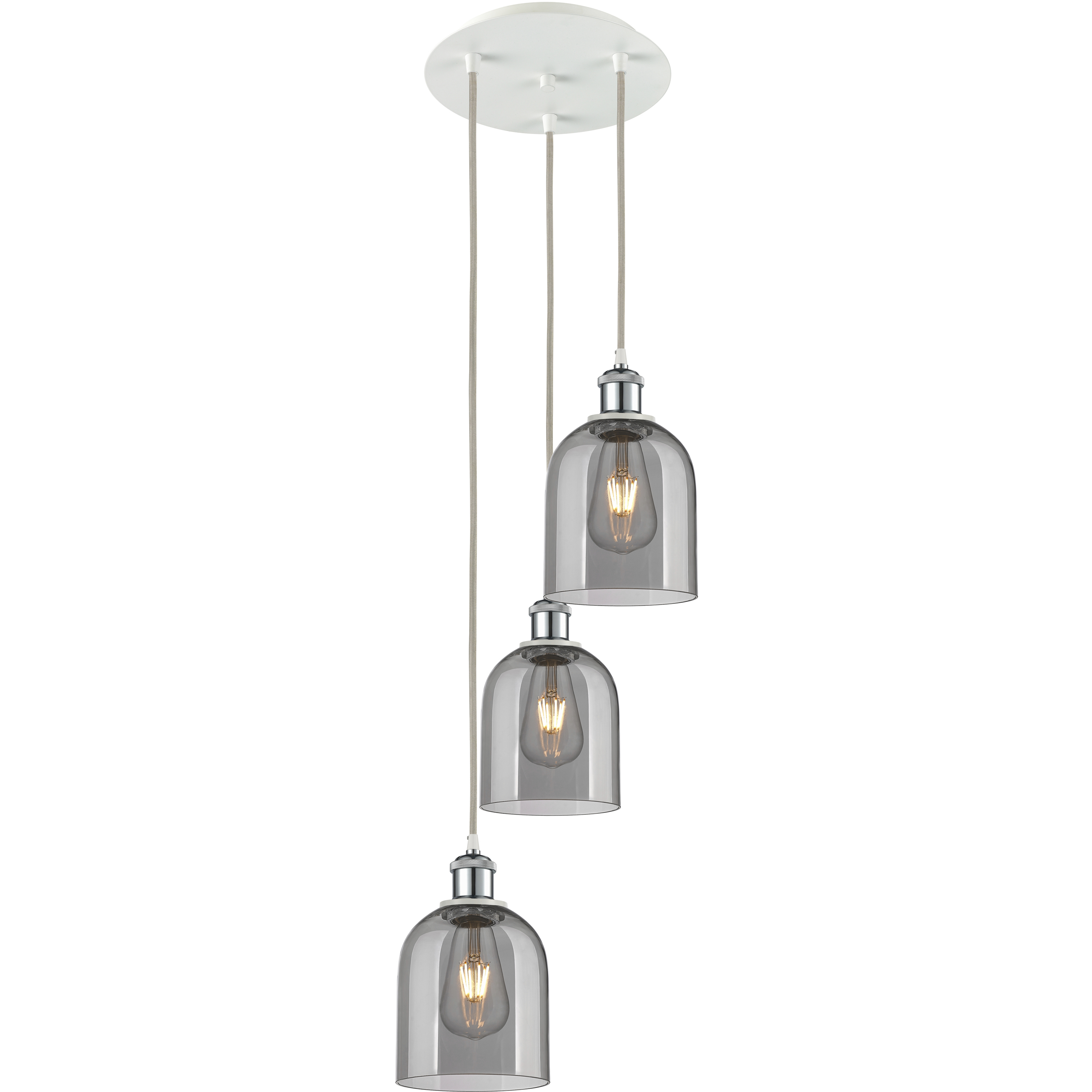 Ballston Bella 3 Light 12 inch White Polished Chrome Cord Hung Multi Pendant Ceiling Light