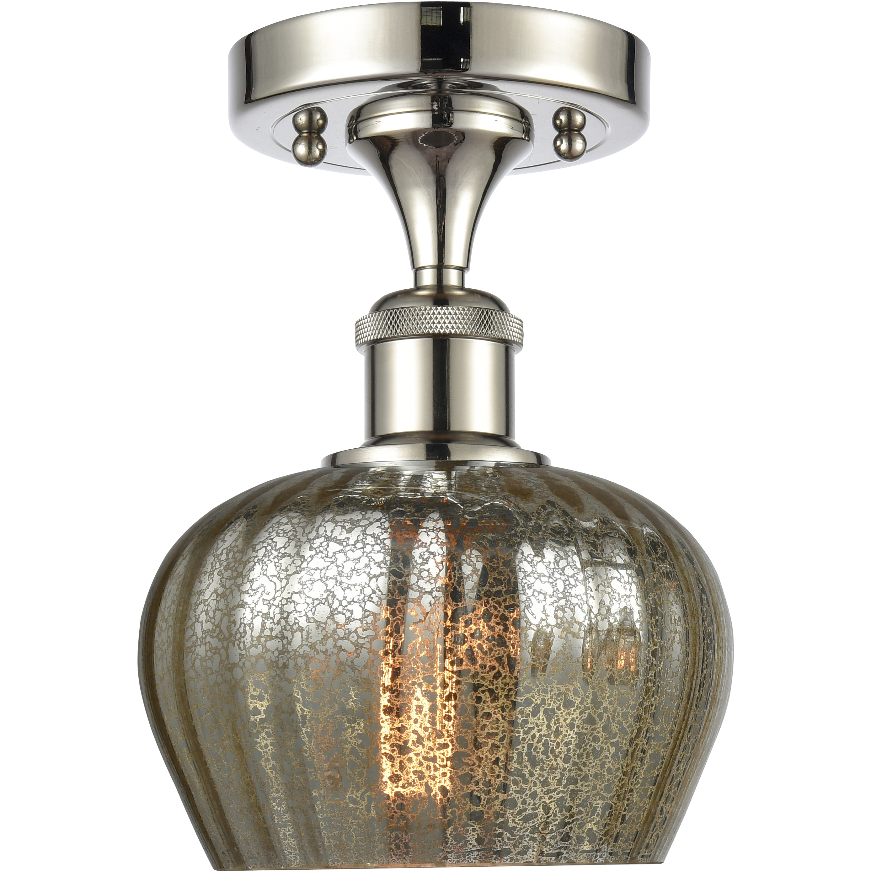 Fenton 1 Light 6.5 inch Polished Nickel Semi-Flush Mount Ceiling Light in Mercury Glass