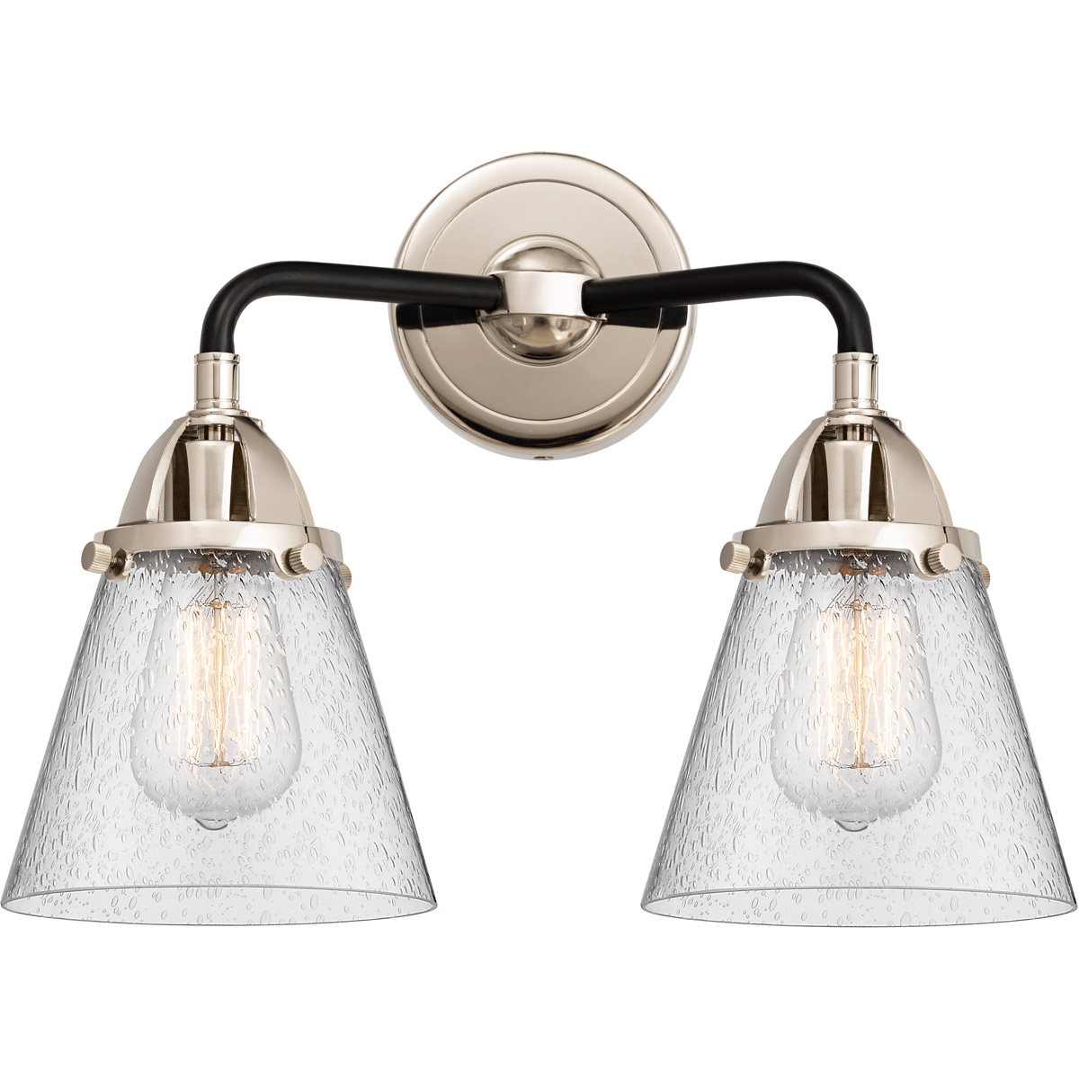 Nouveau 2 Small Cone LED 14.25 inch Black Polished Nickel Bath Vanity Light Wall Light in Seedy Glass