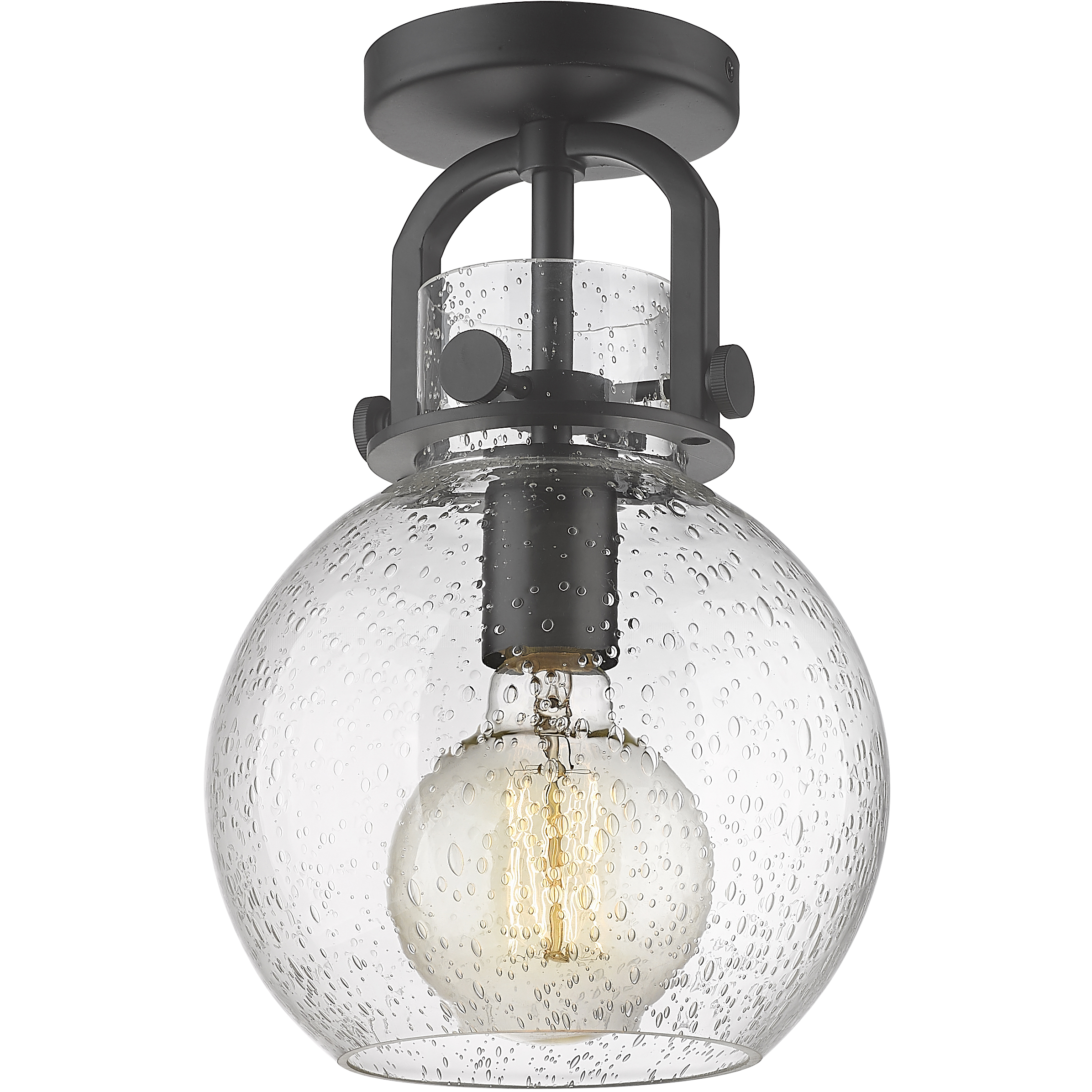 Newton Sphere 1 Light 8 inch Matte Black Flush Mount Ceiling Light in Seedy Glass