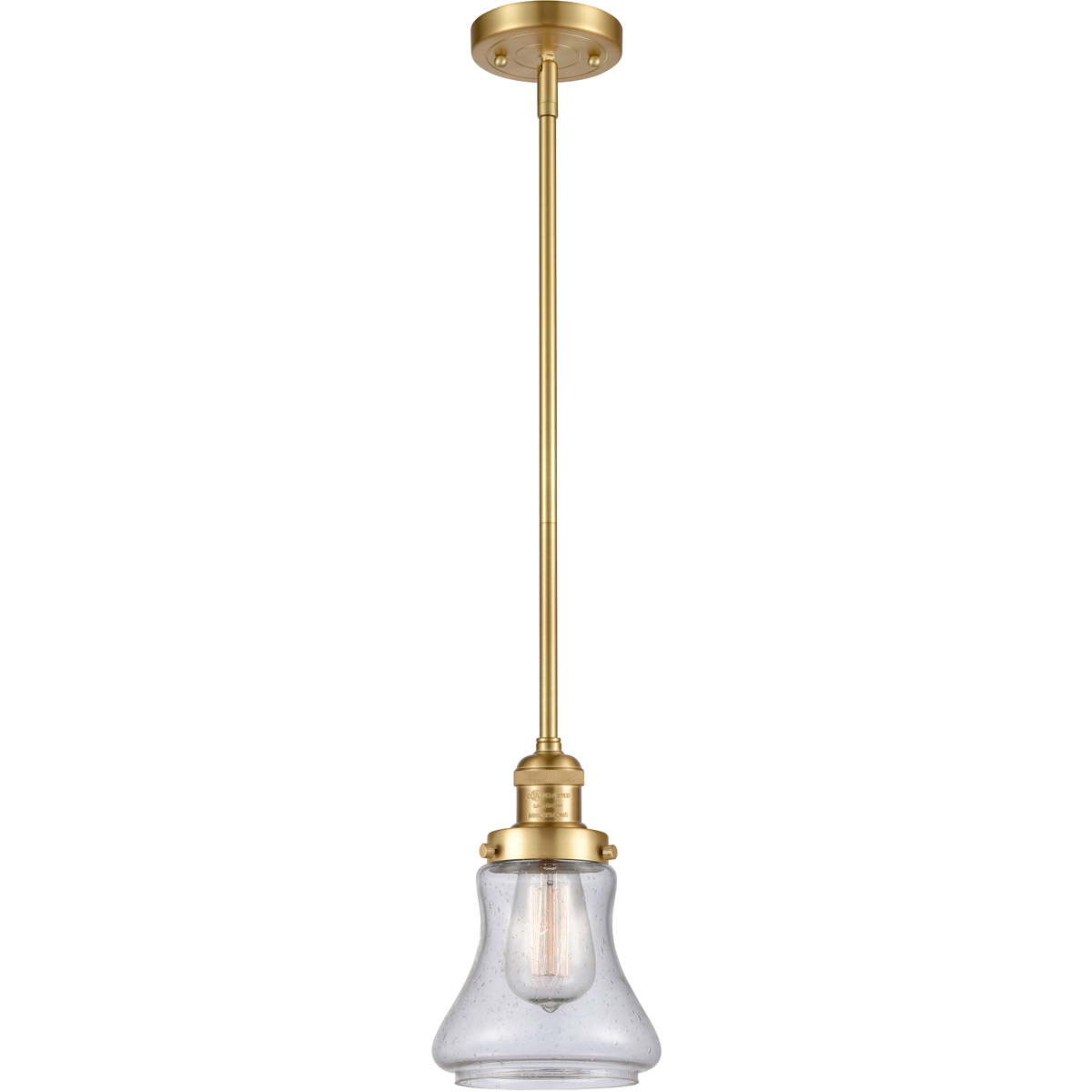 Franklin Restoration Bellmont LED 7 inch Satin Gold Mini Pendant Ceiling Light in Seedy Glass, Franklin Restoration