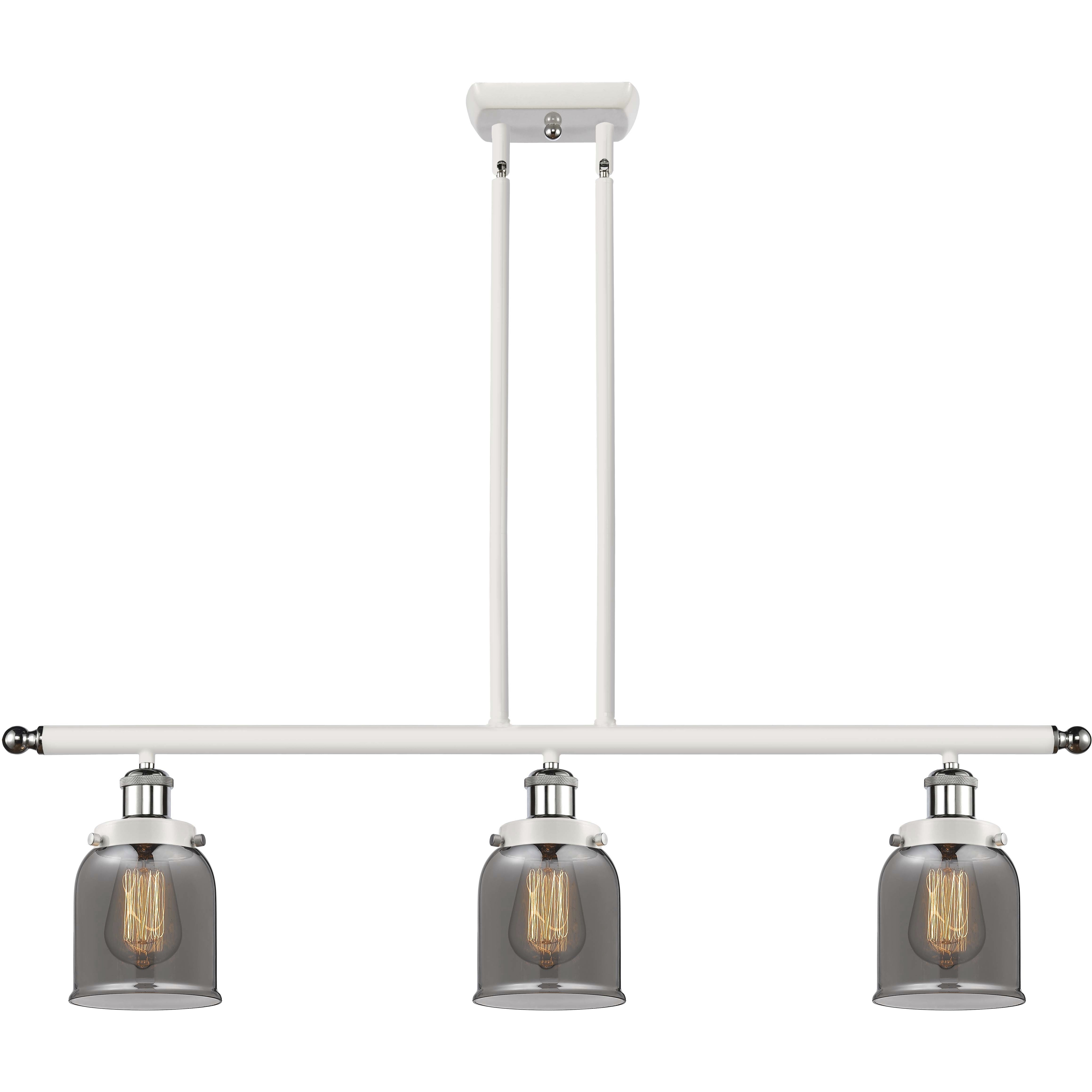 Ballston Small Bell 3 Light 36 inch White and Polished Chrome Island Light Ceiling Light in Plated Smoke Glass